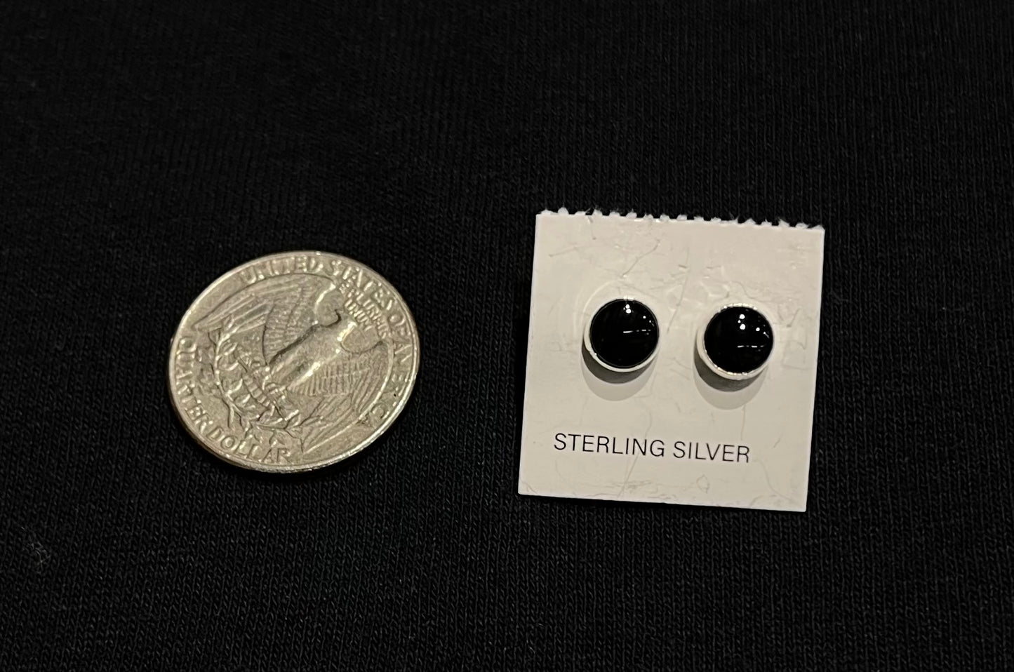 Small Black Onyx Circle Post Earrings