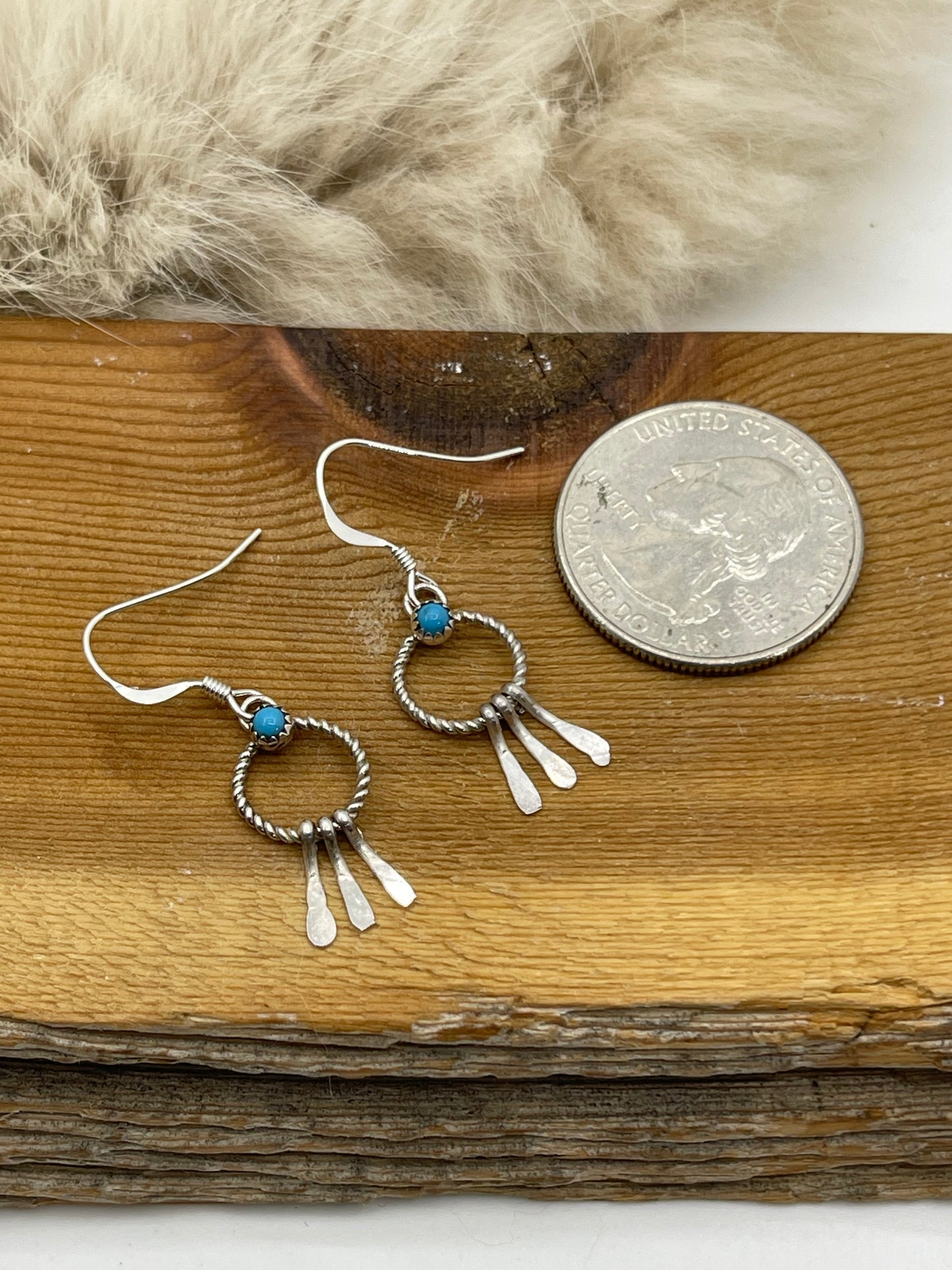 Dainty Twisted Circle with Turquoise Stone Earrings by Sonyei Coho, Navajo
