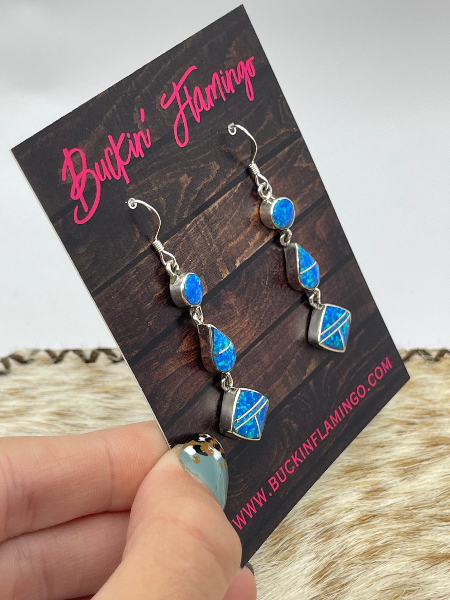 Blue Opal Dangle Earrings by James Manygoats, Navajo