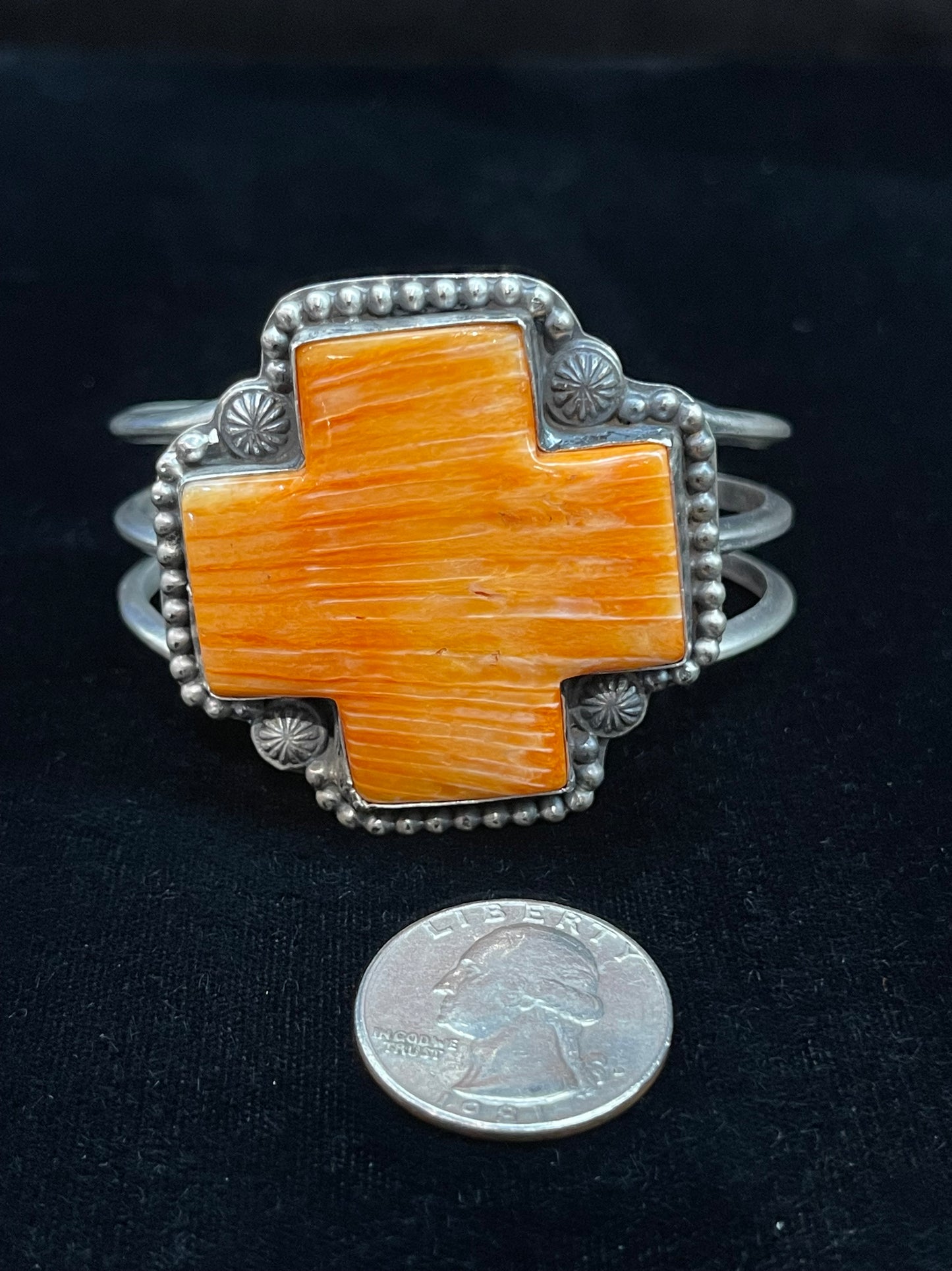 6 1/2" Orange Spiny Oyster Shell Cuff by Francis L. Begay, Navajo