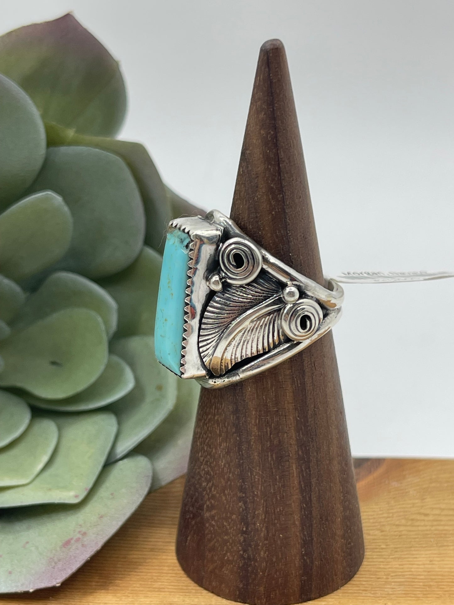 Size (5.0) Turquoise Bar Ring by Darrell Morgan, Navajo