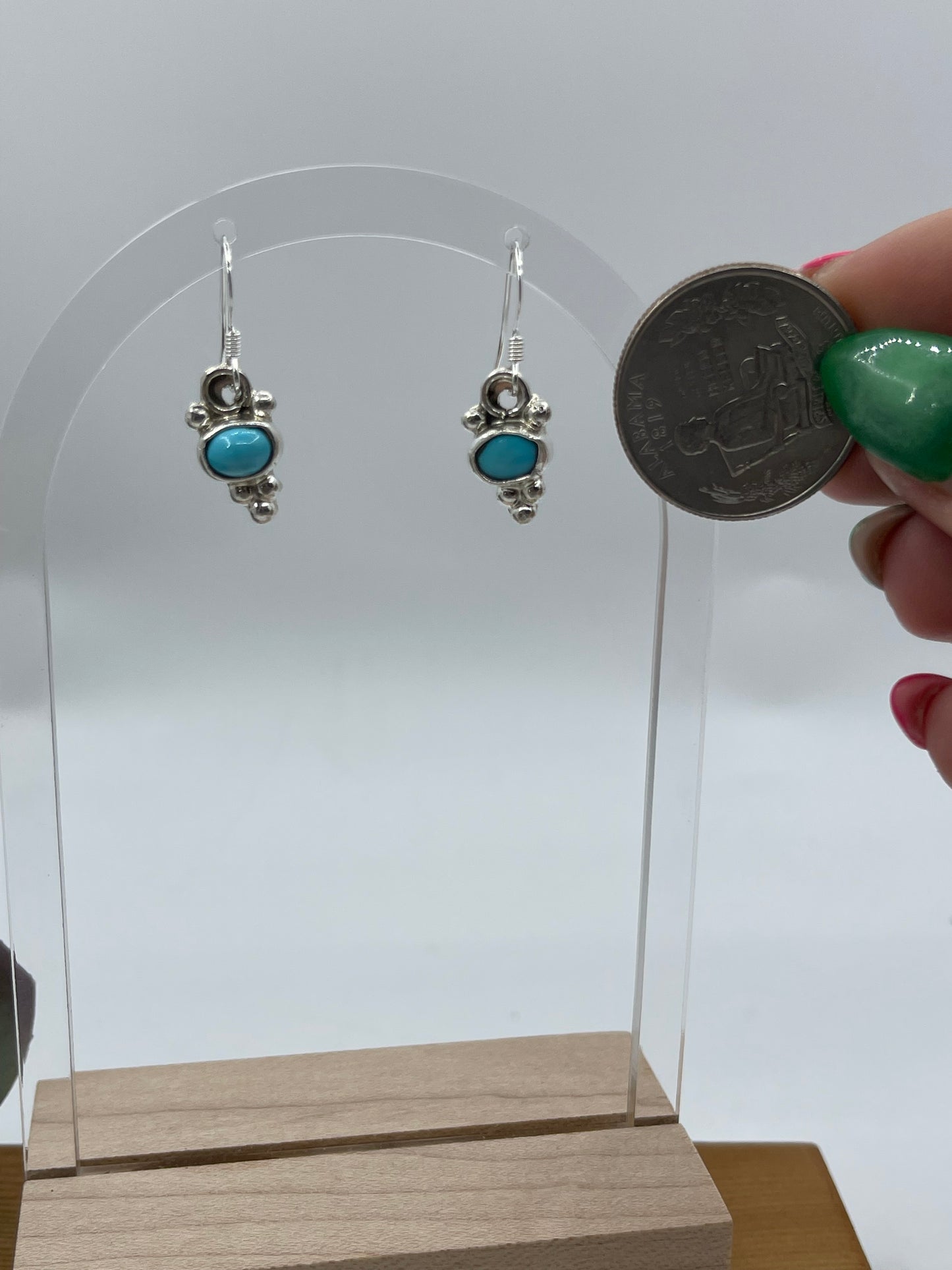 Tiny Turquoise Dangle Earrings by Robert Martinez, Navajo