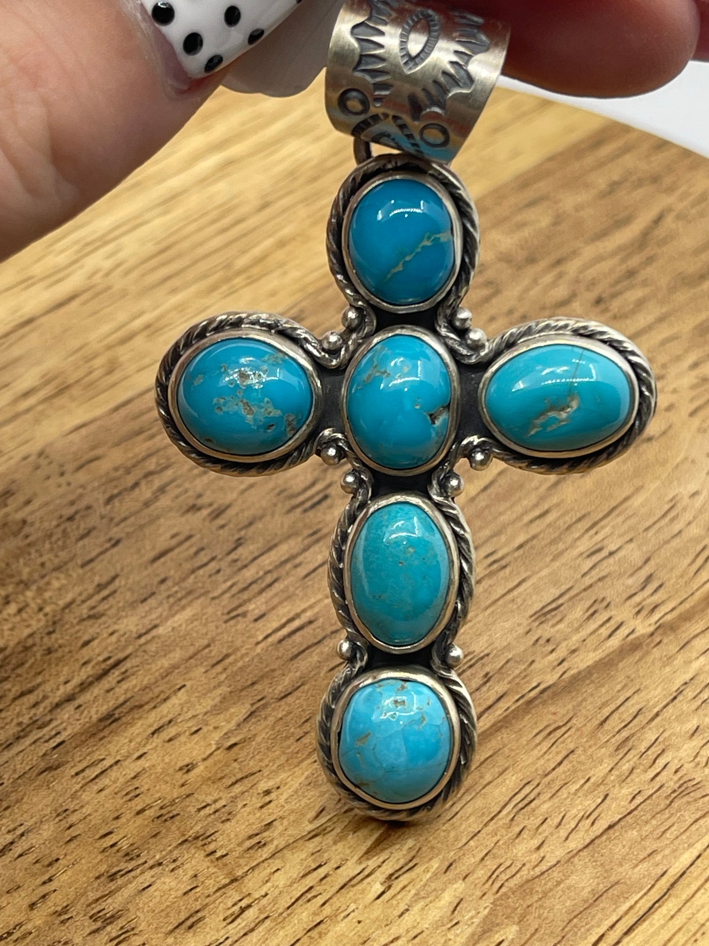 6 Stone Sonoran Blue Turquoise Cross Pendant