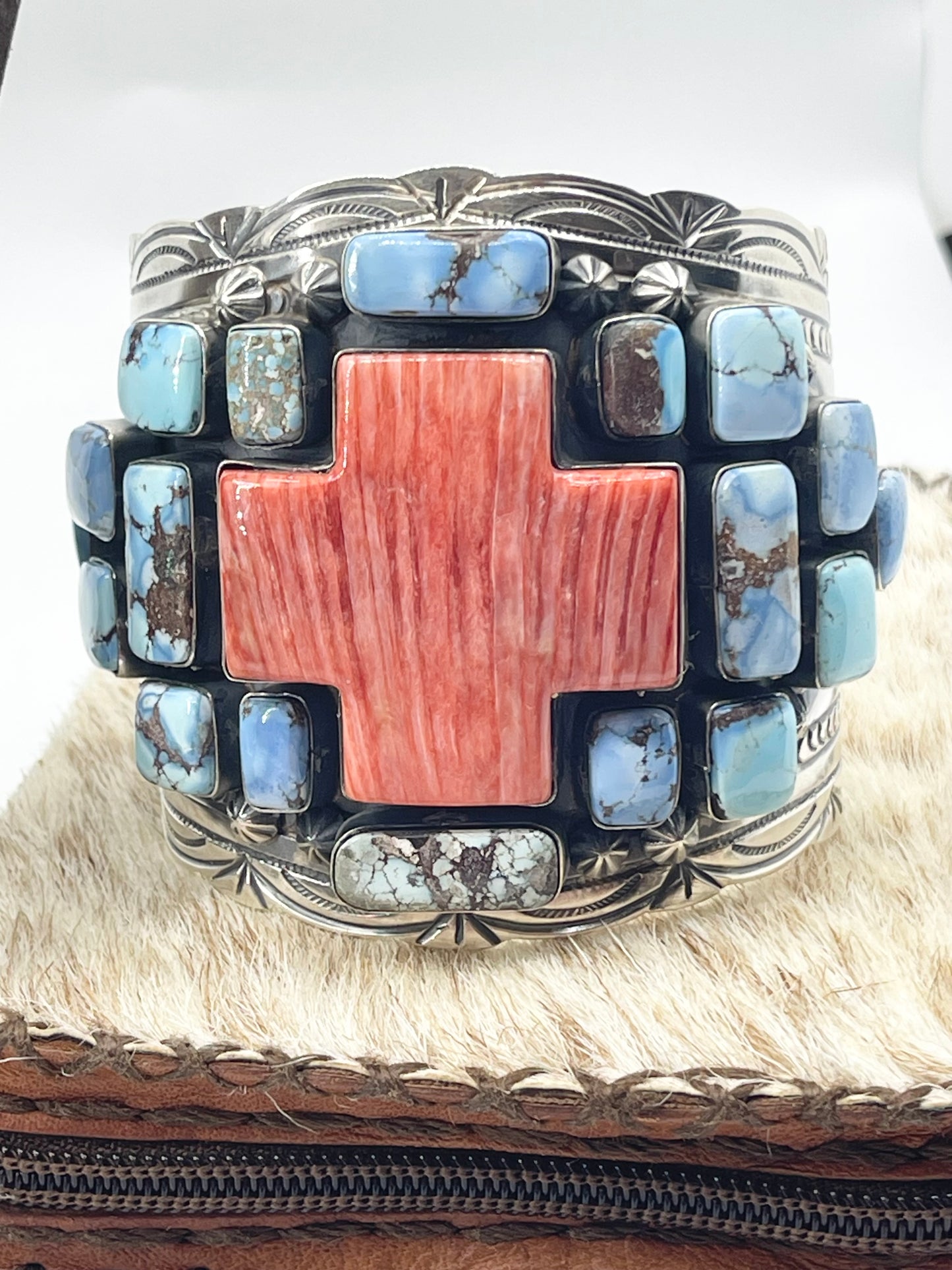 Golden Hills Turquoise and Orange Spiny Necklace with a Matching Cuff by Gabby Jurado, Mexican
