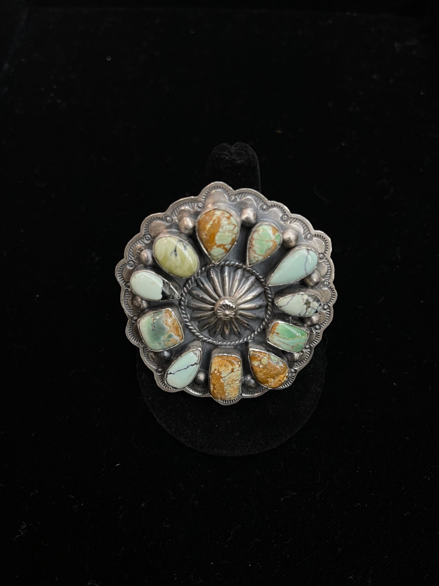 10.5 Amazing Turquoise Cluster Ring by J. Piaso Jr., Navajo