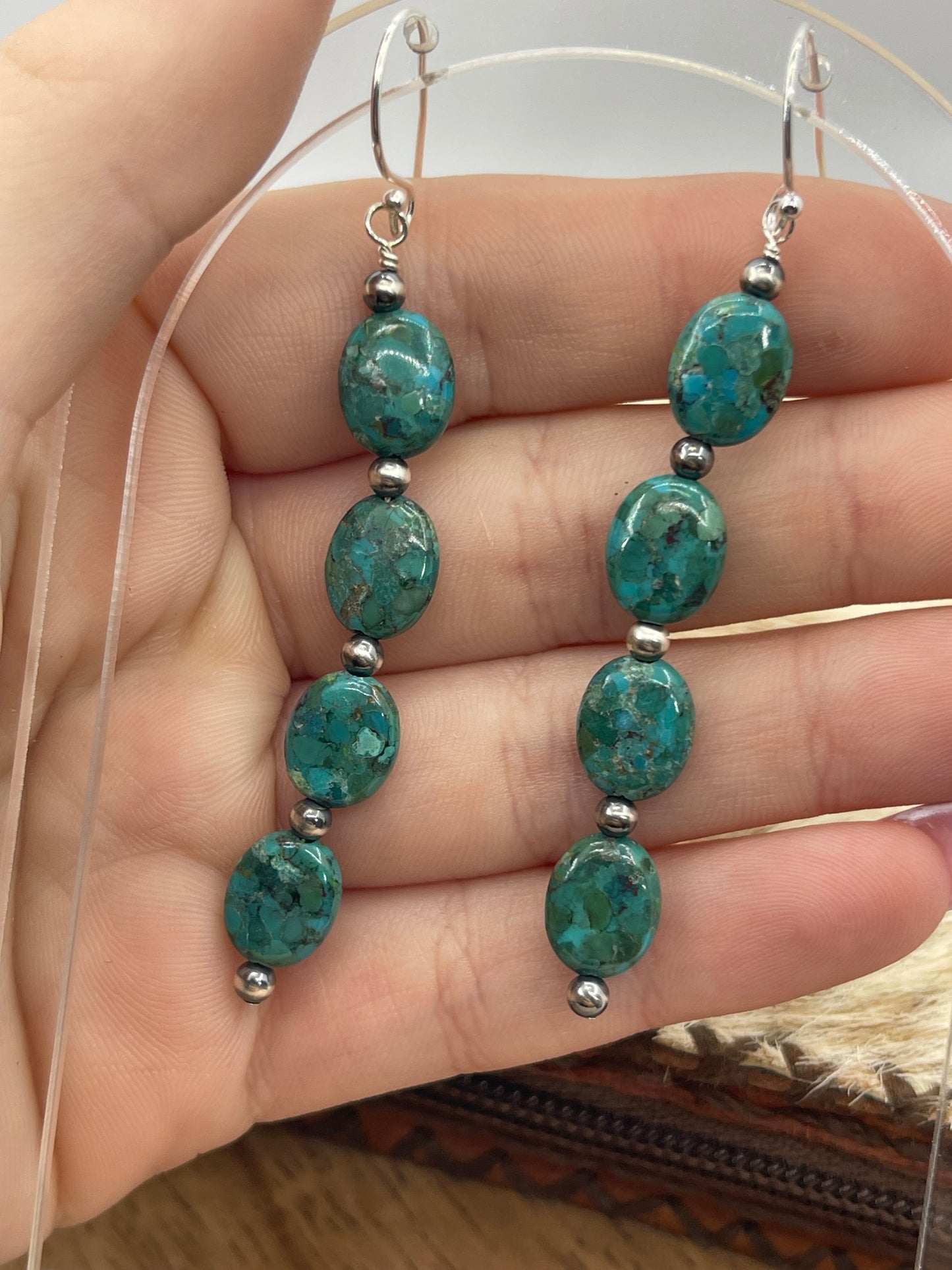 4 Stone Turquoise with 3mm Navajo Style Pearls