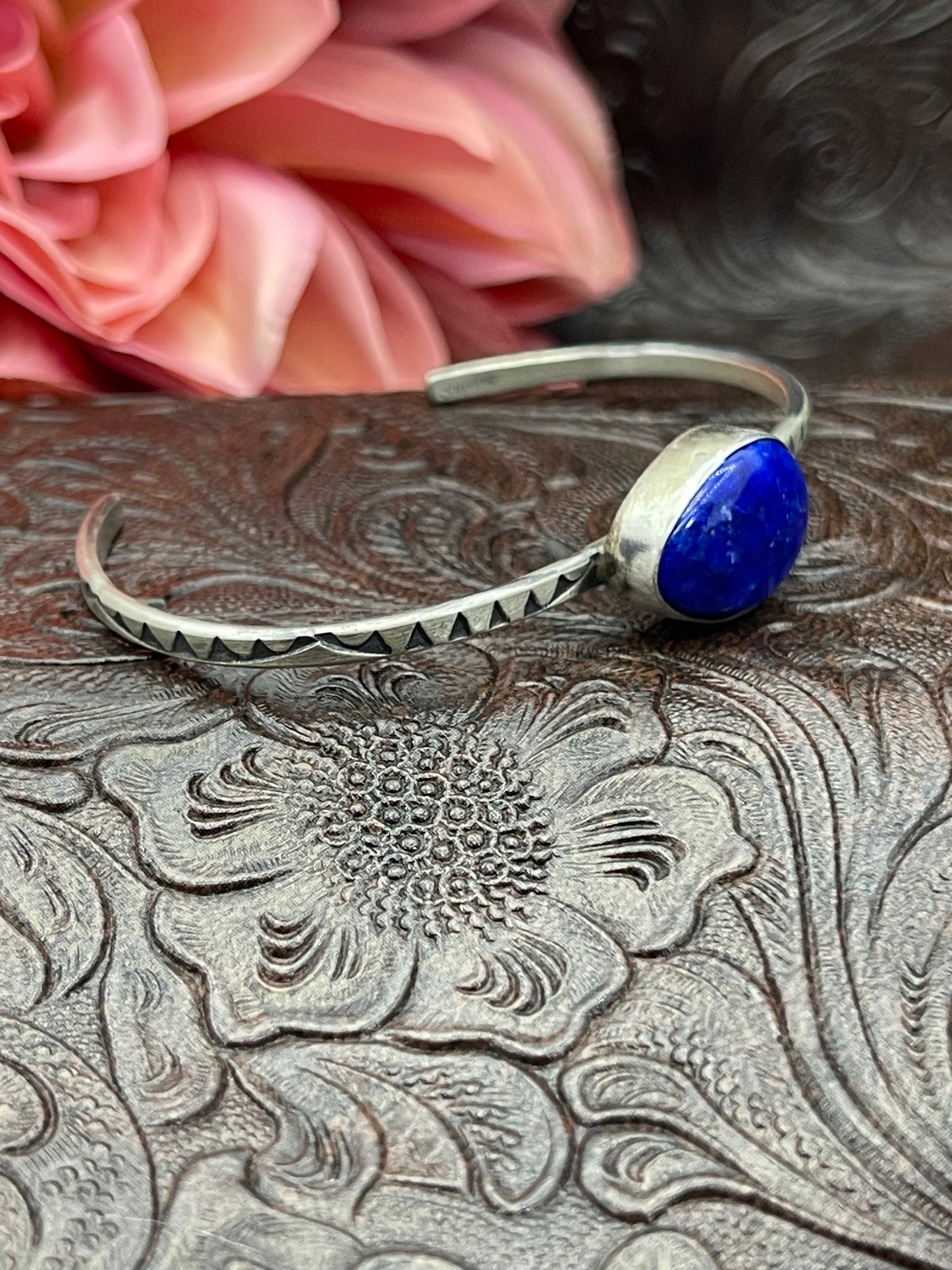 5.75" - 7.25" Blue Lapis Single Stone Cuff