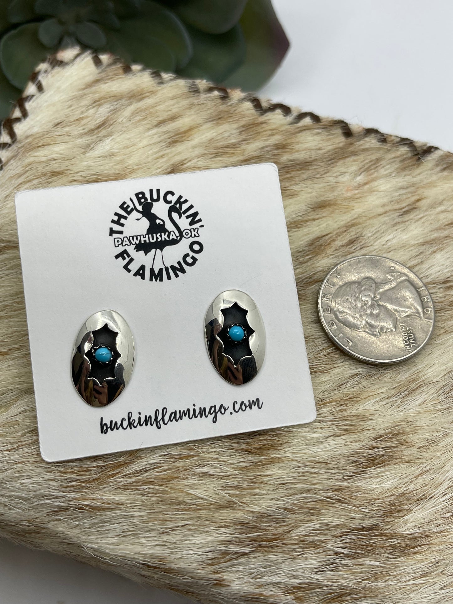 Turquoise Shadowbox Post Earrings by David Morgan, Navajo