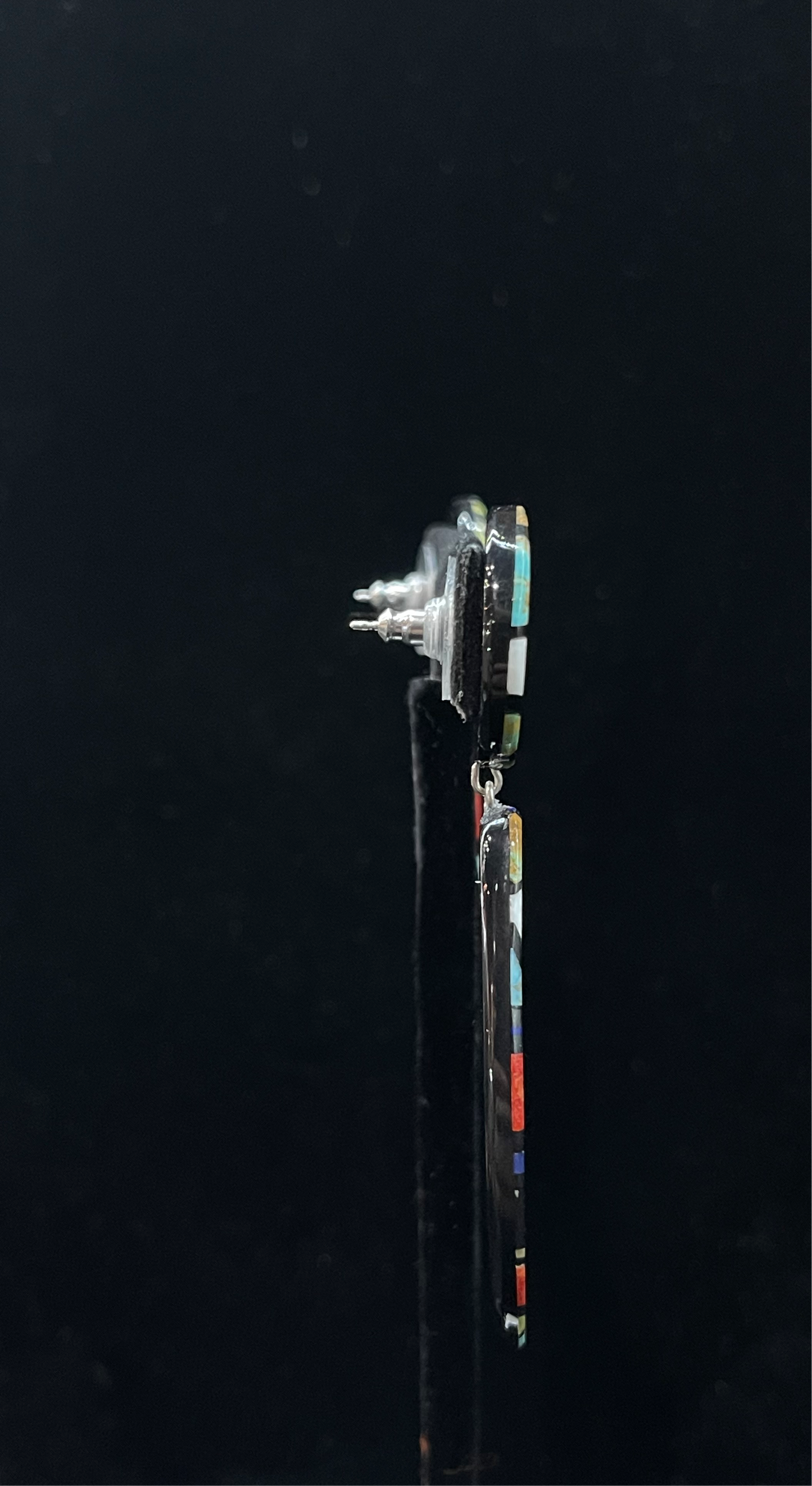 LOT 59 1/25 Multi Stone Inlay Post Dangle Earrings by Chris T. Nieto, Santo Domingo