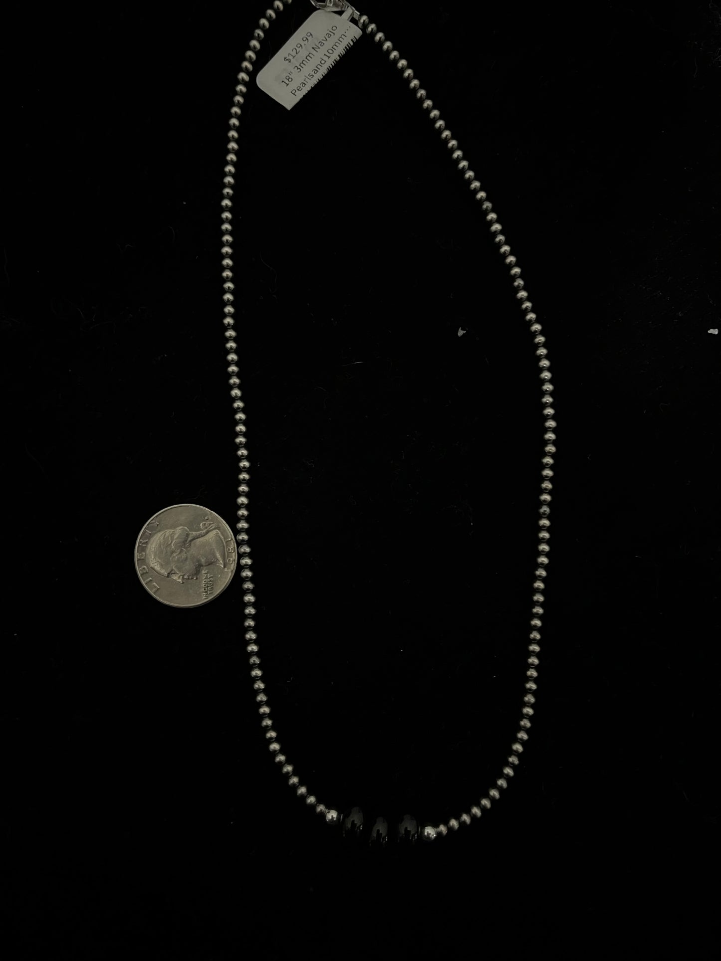 18" 3mm Navajo Pearls and 10mm Black Onyx Bead Necklace