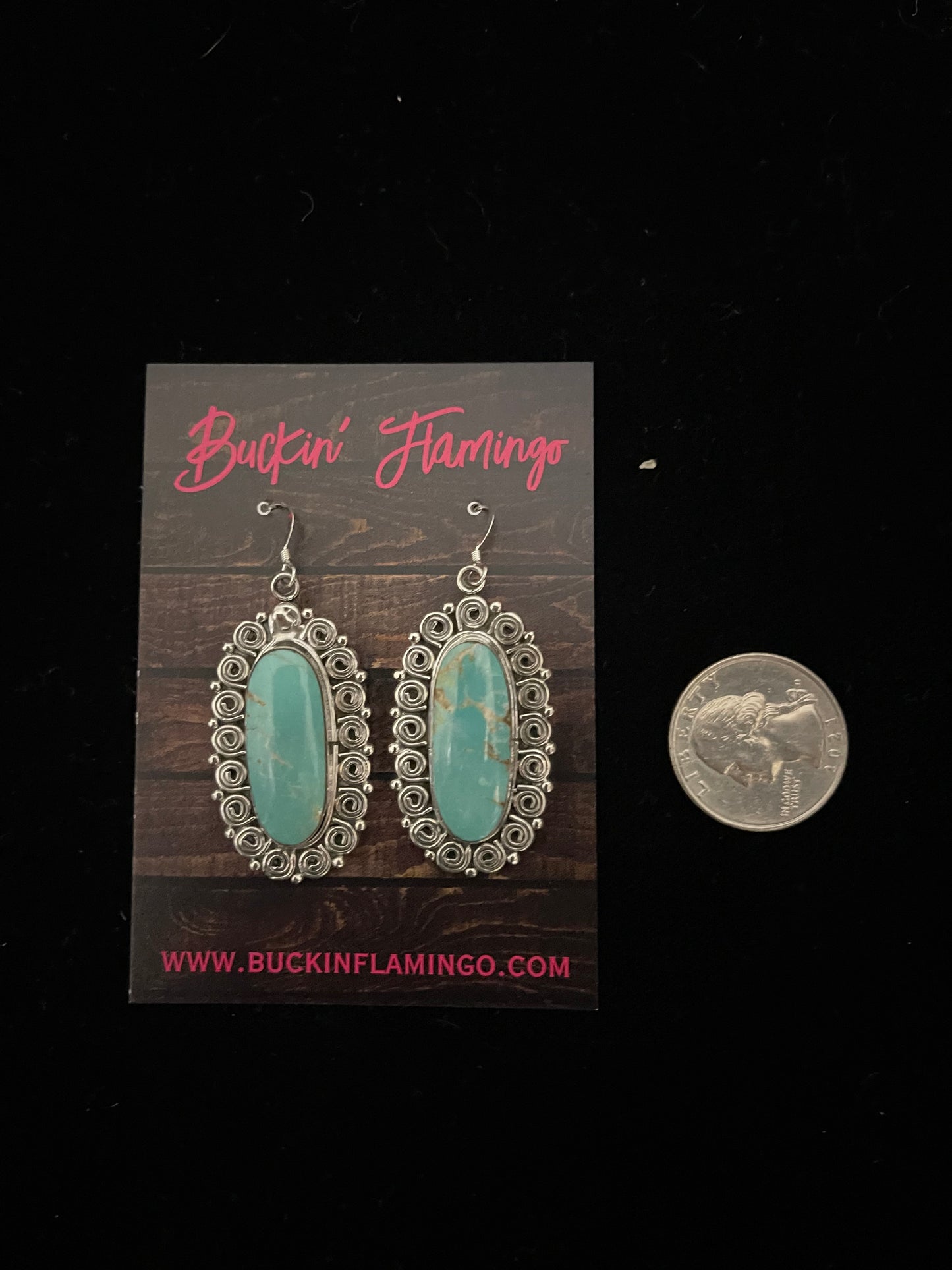 Turquoise Oval Dangle Earrings by Loretta Delgarito, Navajo