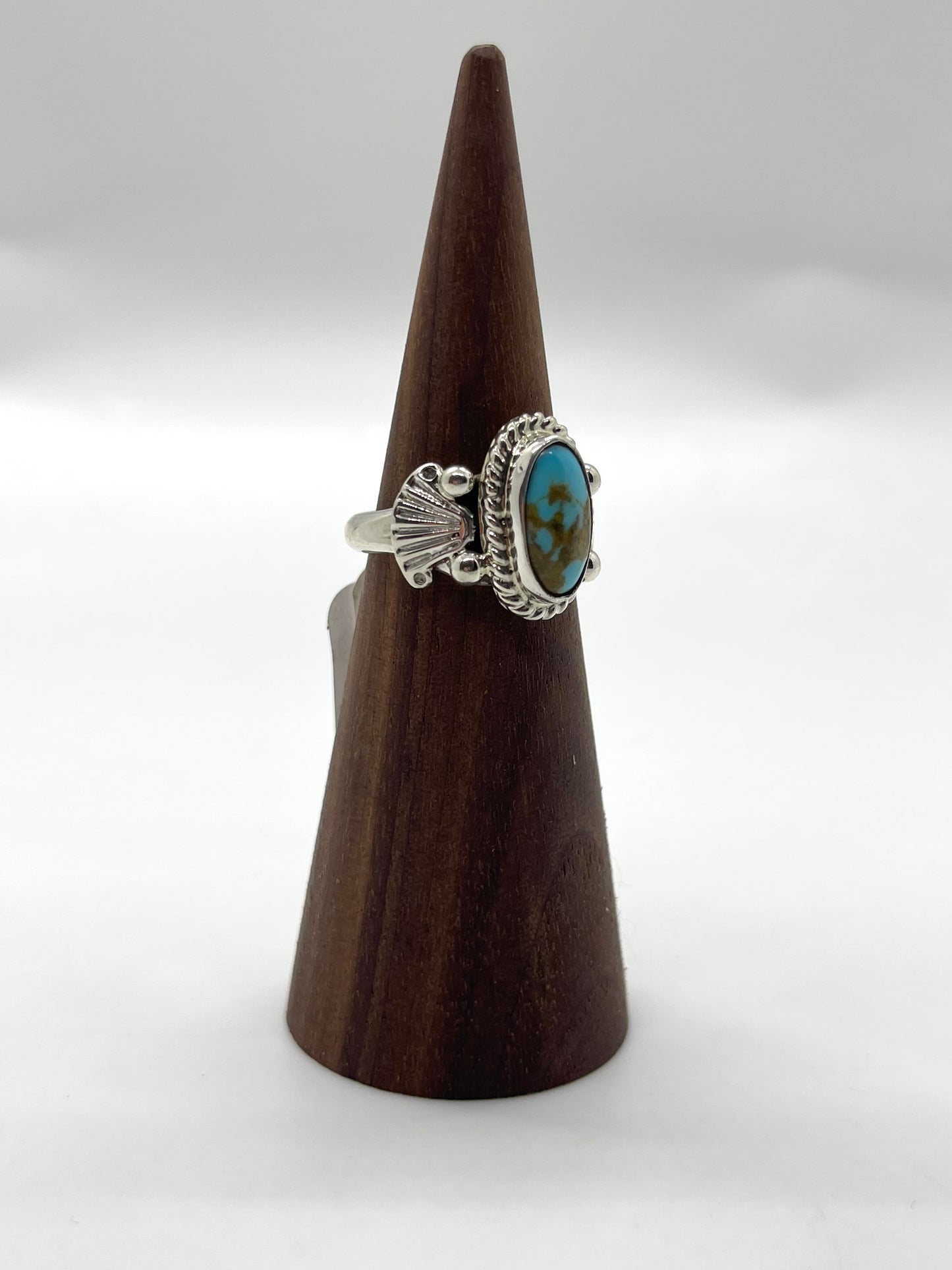 7.0 Turquoise Oval Ring by Alice Sanders, Navajo