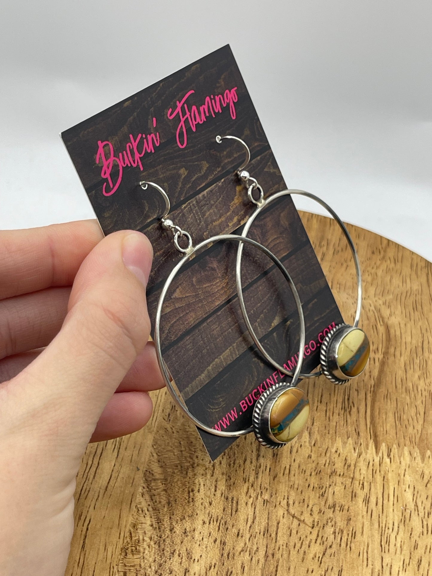 Royston Ribbon Turquoise Dangle Hoop Earrings by Elouise Kee, Navajo