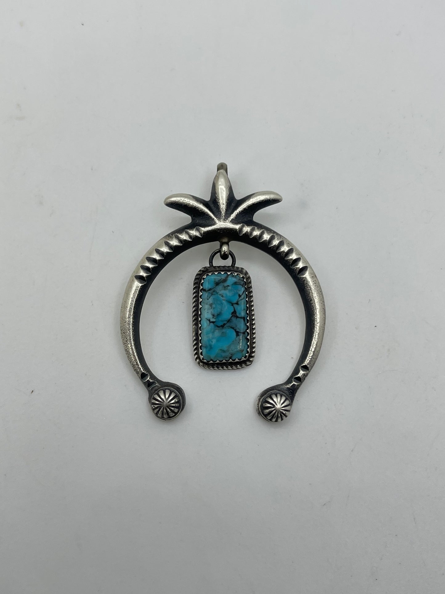 Shepherd's Hook Bale Naja Pendant with Turquoise by Mary Cayatineto, Navajo