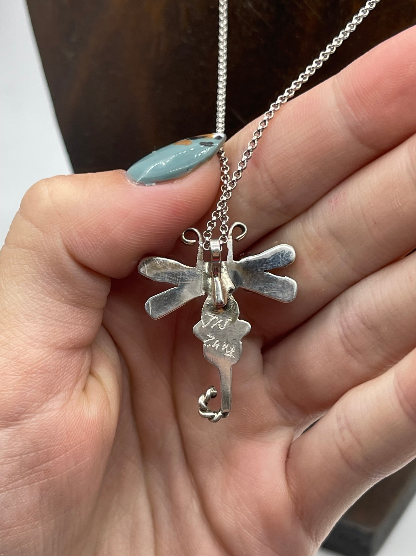 18" Red Coral Dragonfly Necklace by Jason Neha, Zuni