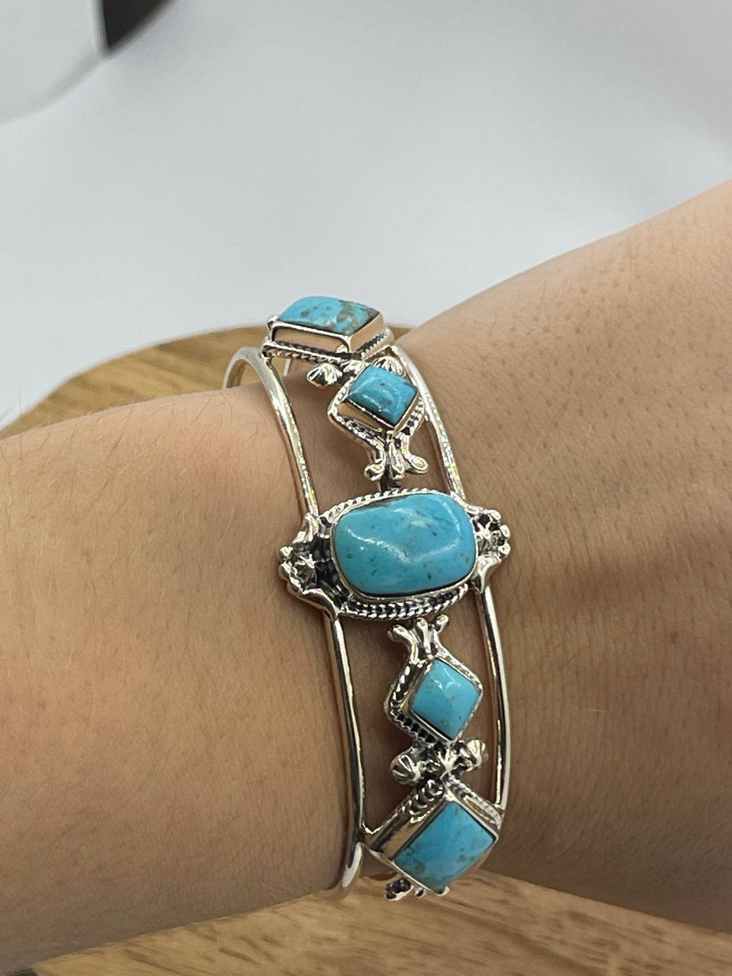 5 Stone Blue Kingman Cuff by Mike Smith, Navajo