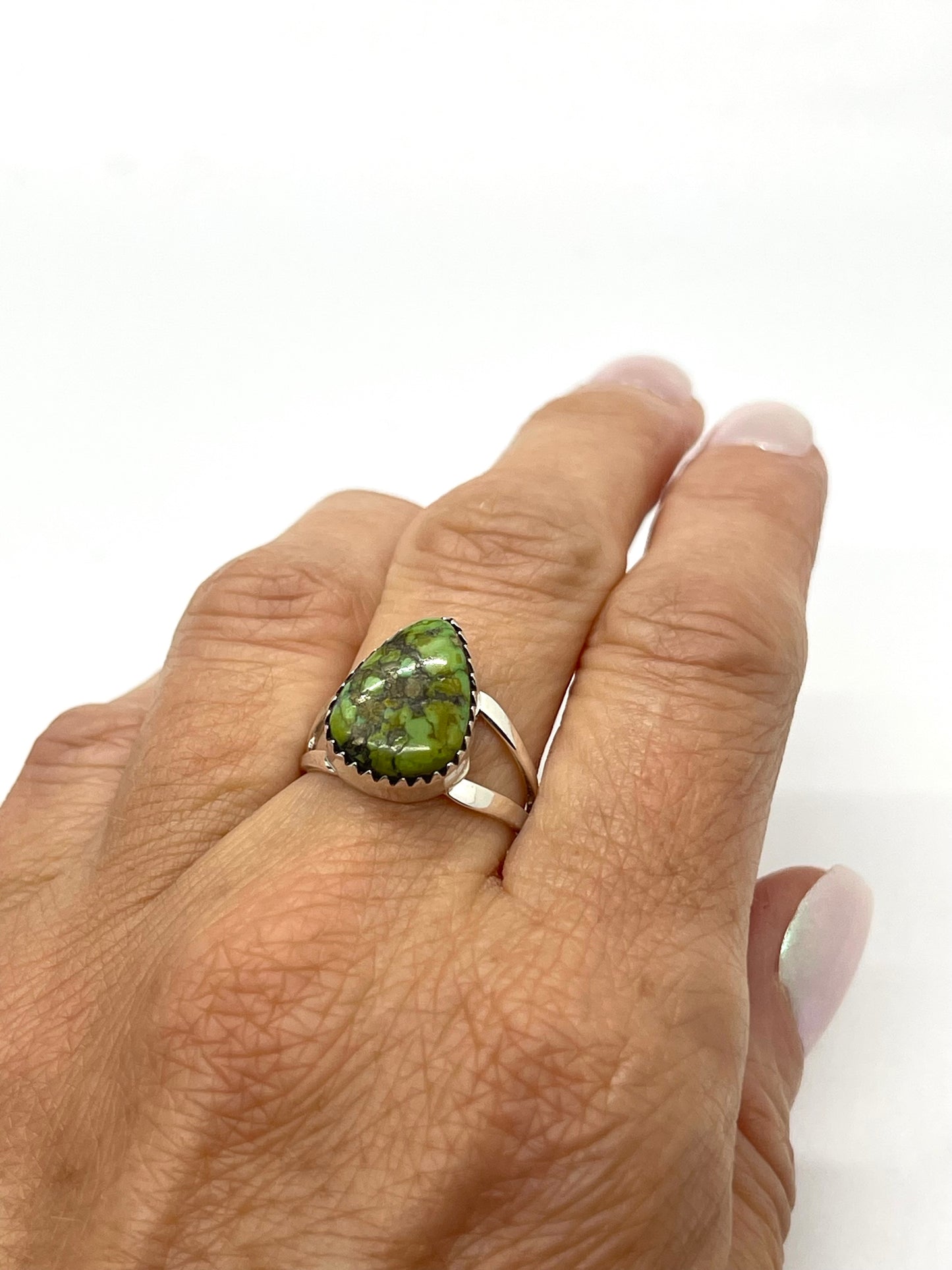 6.0 Sonoran Gold Turquoise Teardrop Ring by Gerald Joe, Navajo