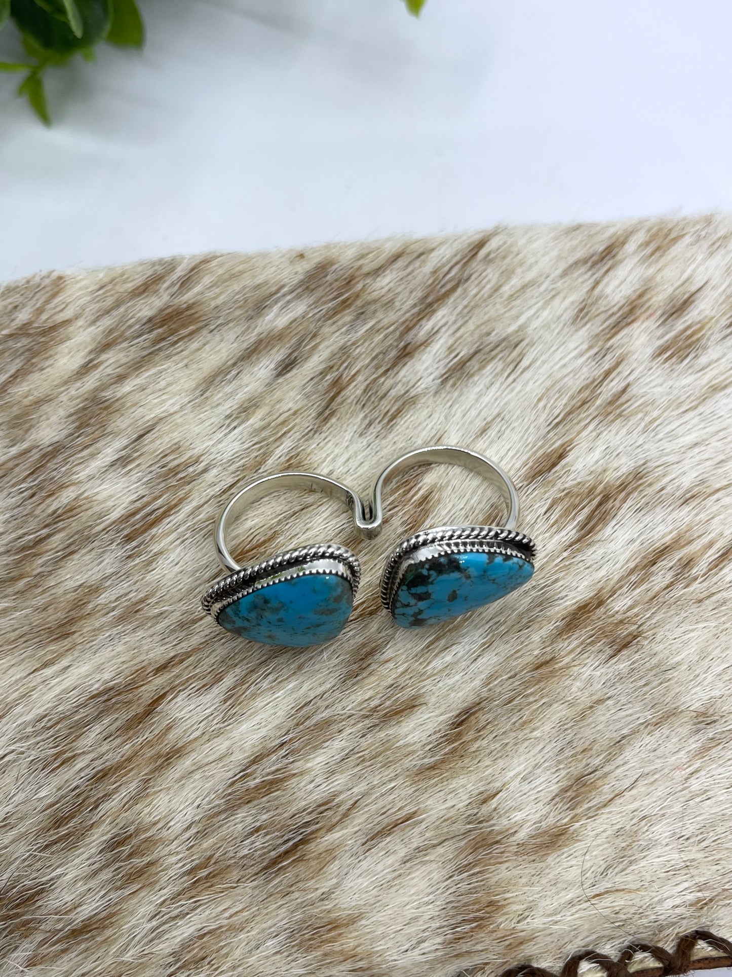 5.0 & 6.0 Double Finger Turquoise Ring by Bucky Belin, Navajo
