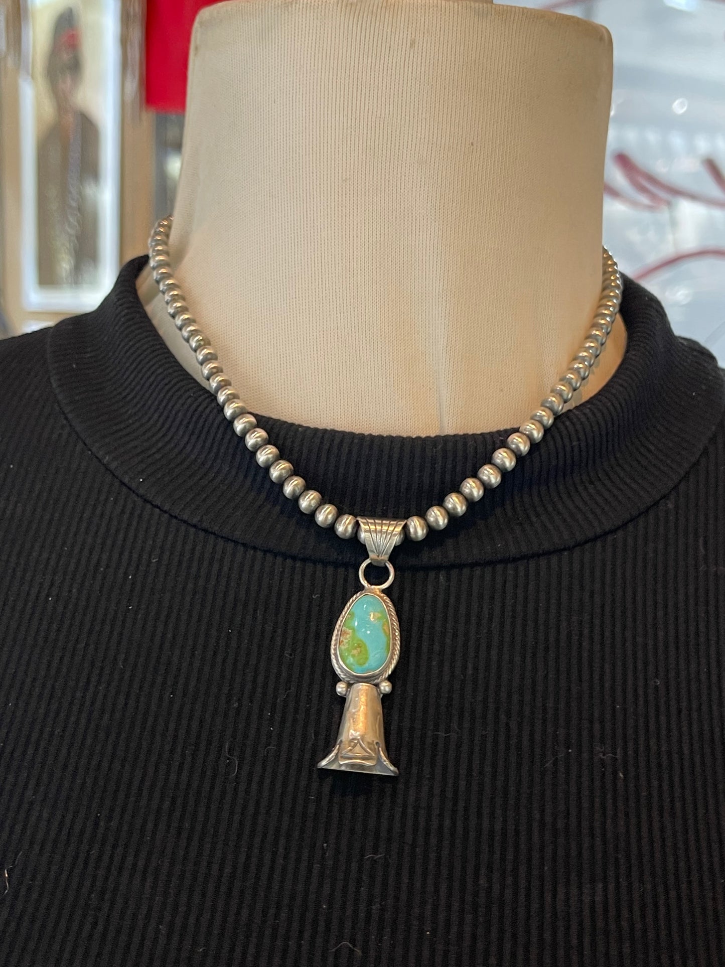 16" Sonoran Gold Turquoise Blossom Pendant Necklace by Sharron McCarthy, Navajo