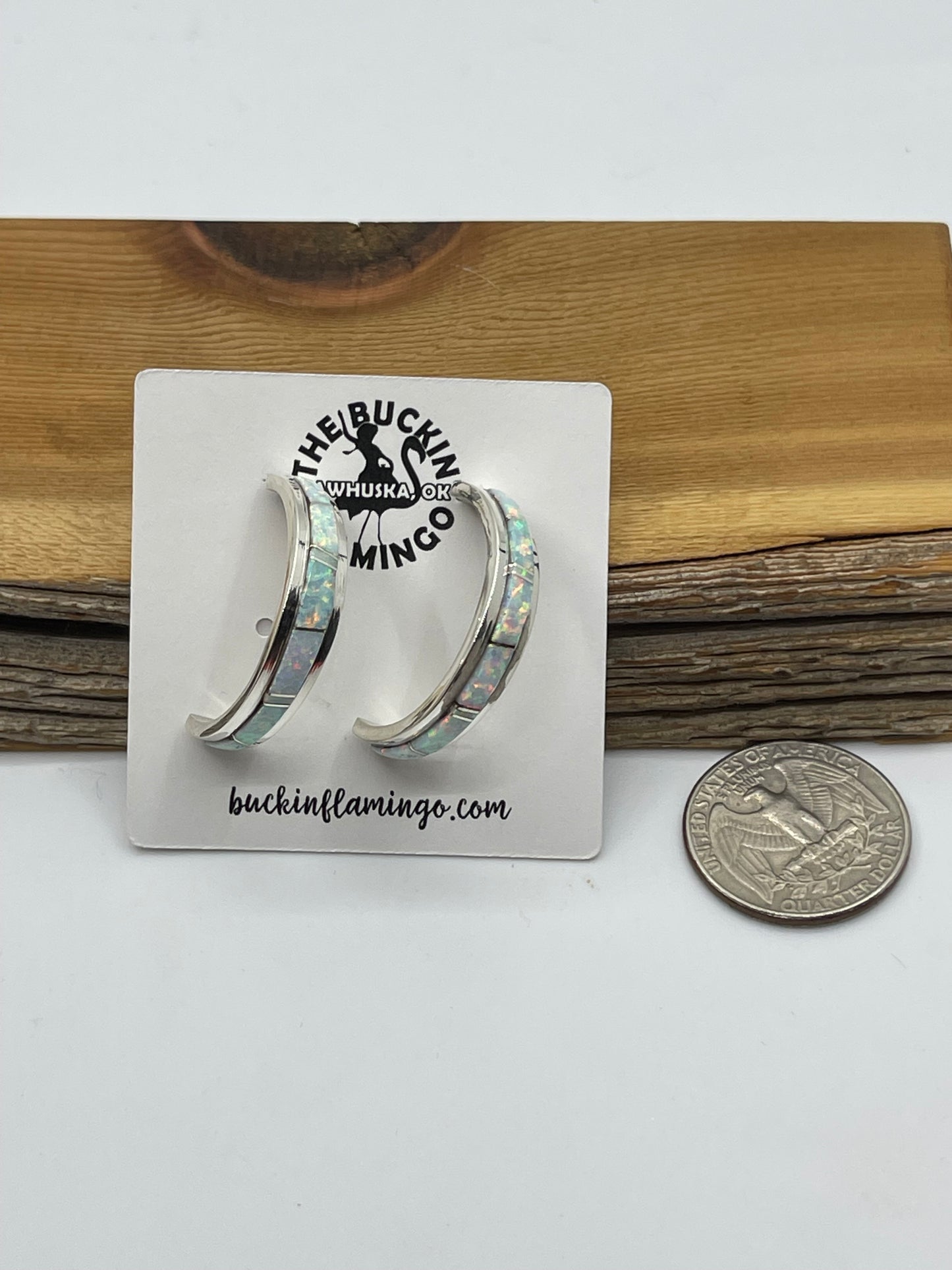 White Opal Inlay Half Post Hoop Earrings by Wilbert Muskett Jr. Navajo