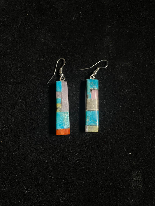 Paper Thin Lapidary Rectangle Dangle Earrings by Charles Bird