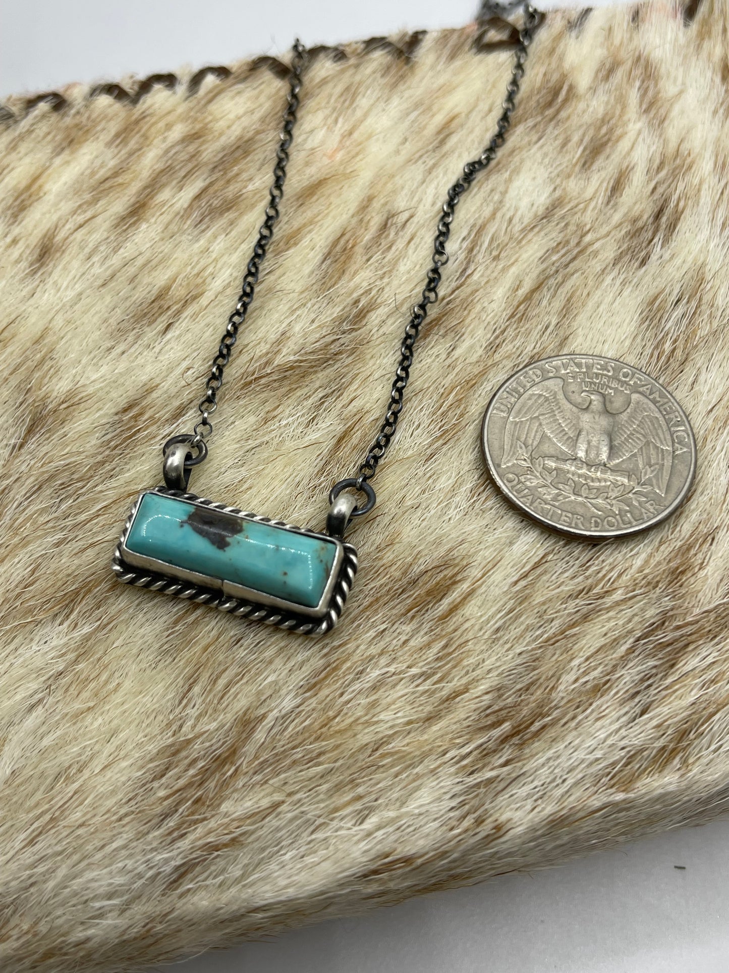 17" Kingman Turquoise Bar Necklace by Johnny Dixon, Navajo