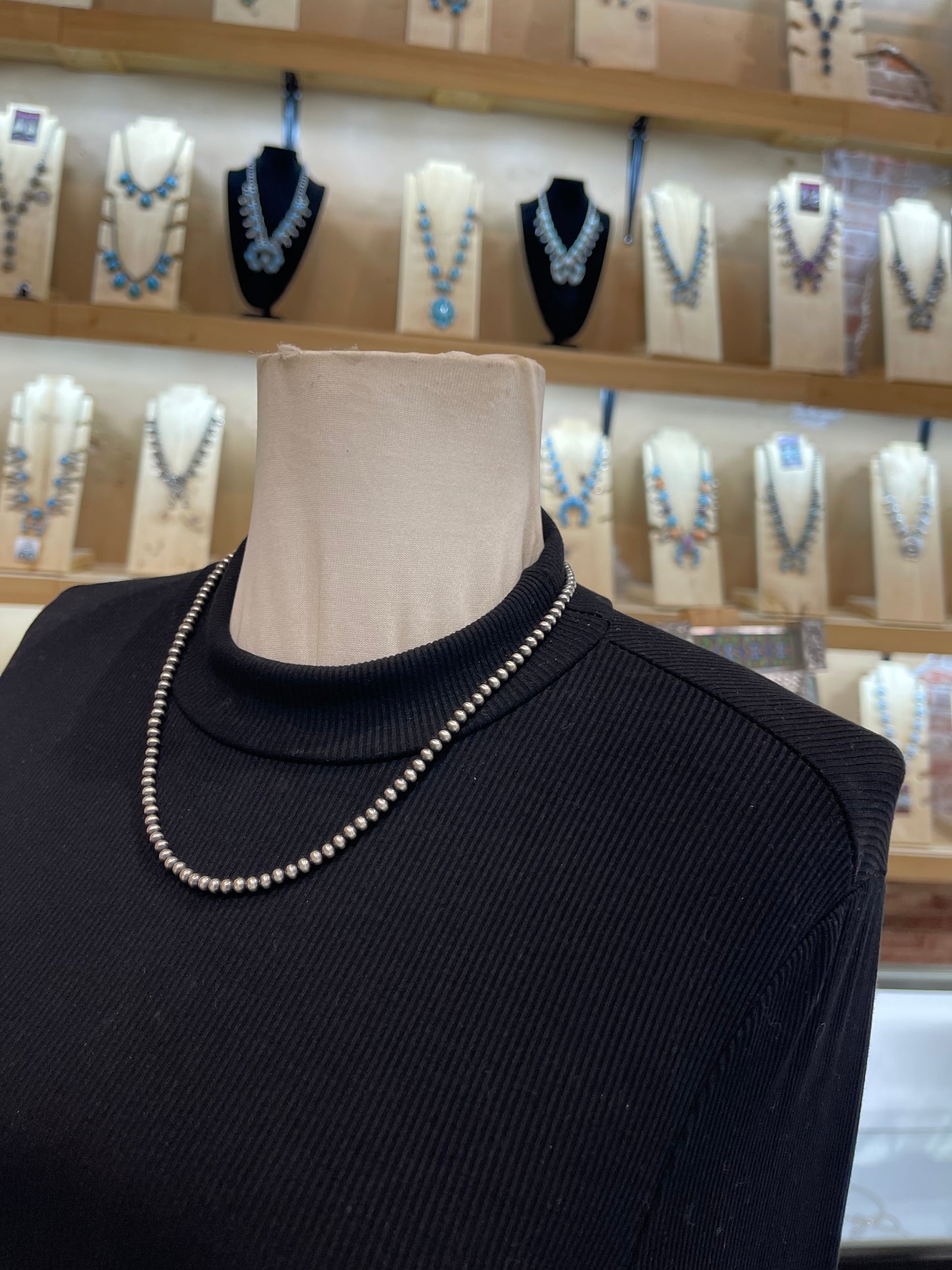 20” 4mm Navajo Style Pearls Strung by Louise Joe, Navajo