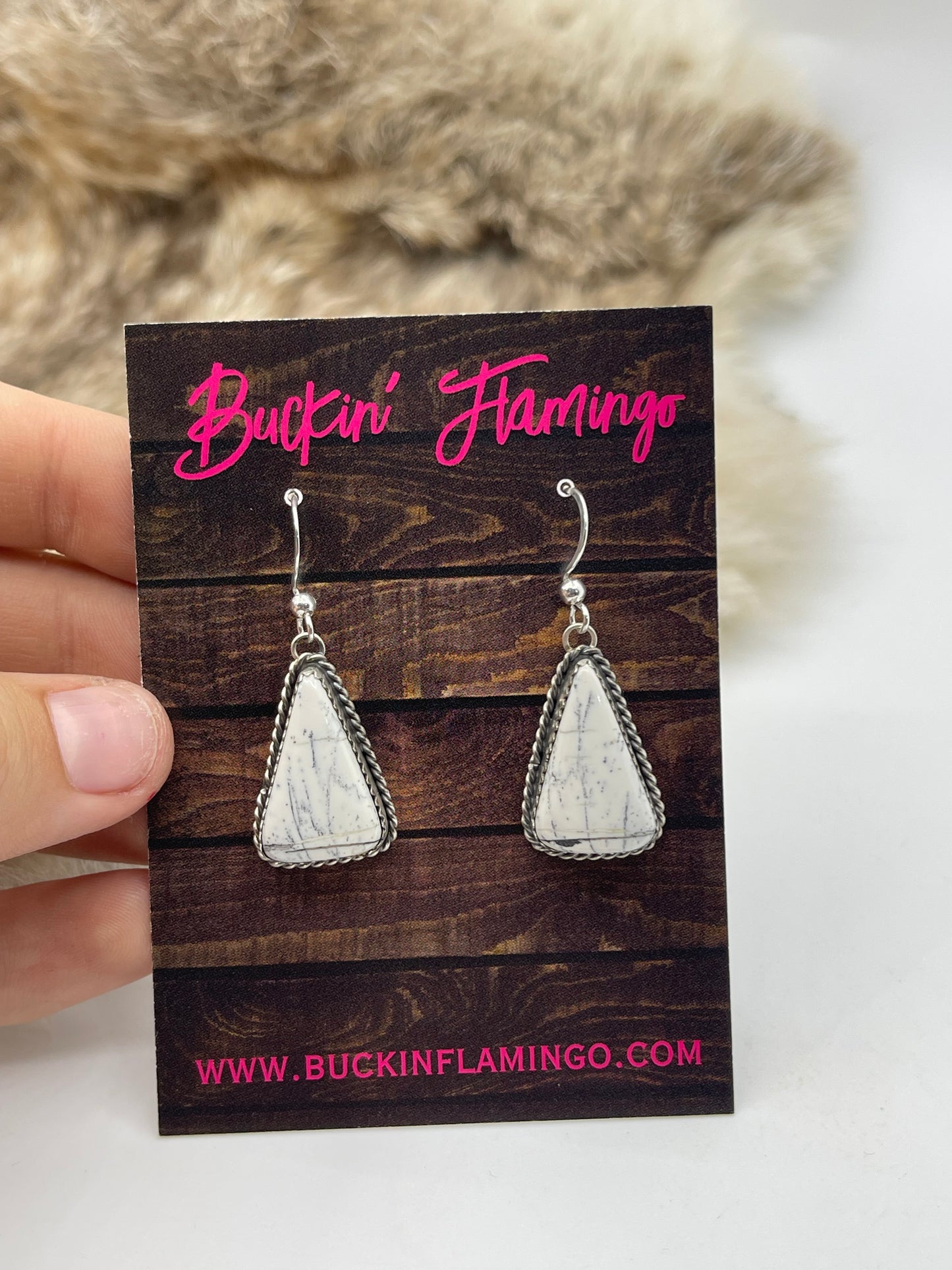 White Buffalo Dangle Earrings by Virginia Becenti, Navajo