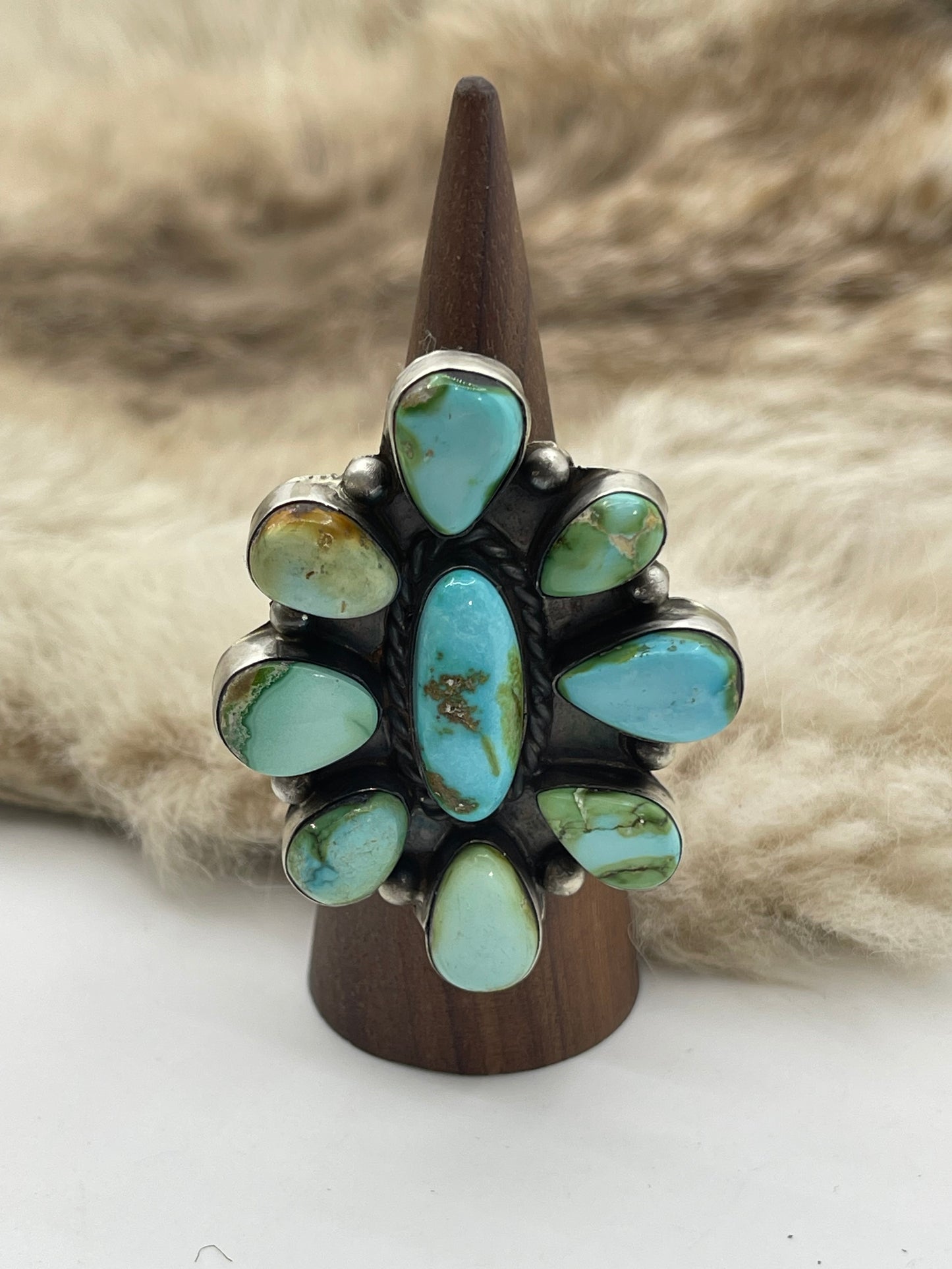 Adjustable Cluster Ring with Sonoran Gold Turquoise by Aldora Henry, Navajo