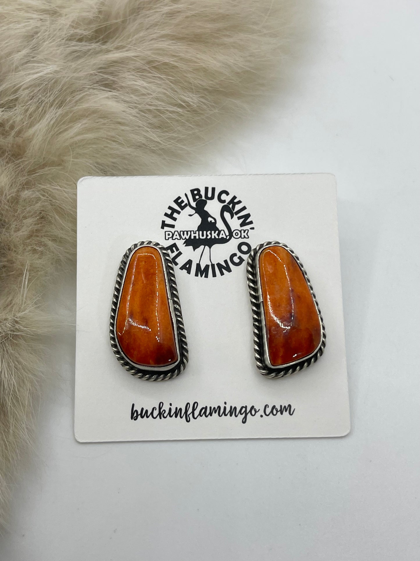 Spiny Oyster Shell Post Earrings by Chassity Belone, Navajo