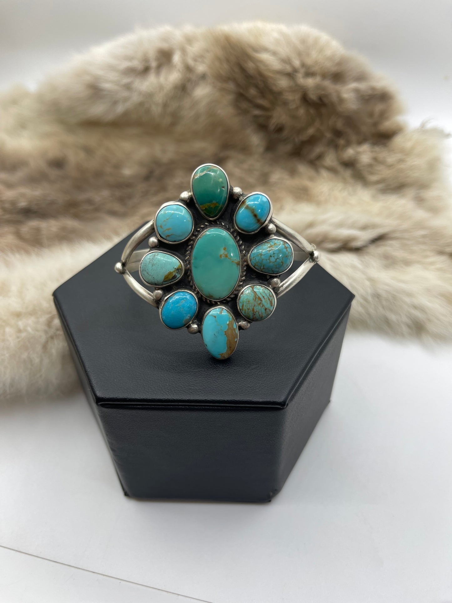 5.5"-7" Kingman Turquoise Cluster Cuff by Geraldine James, Navajo