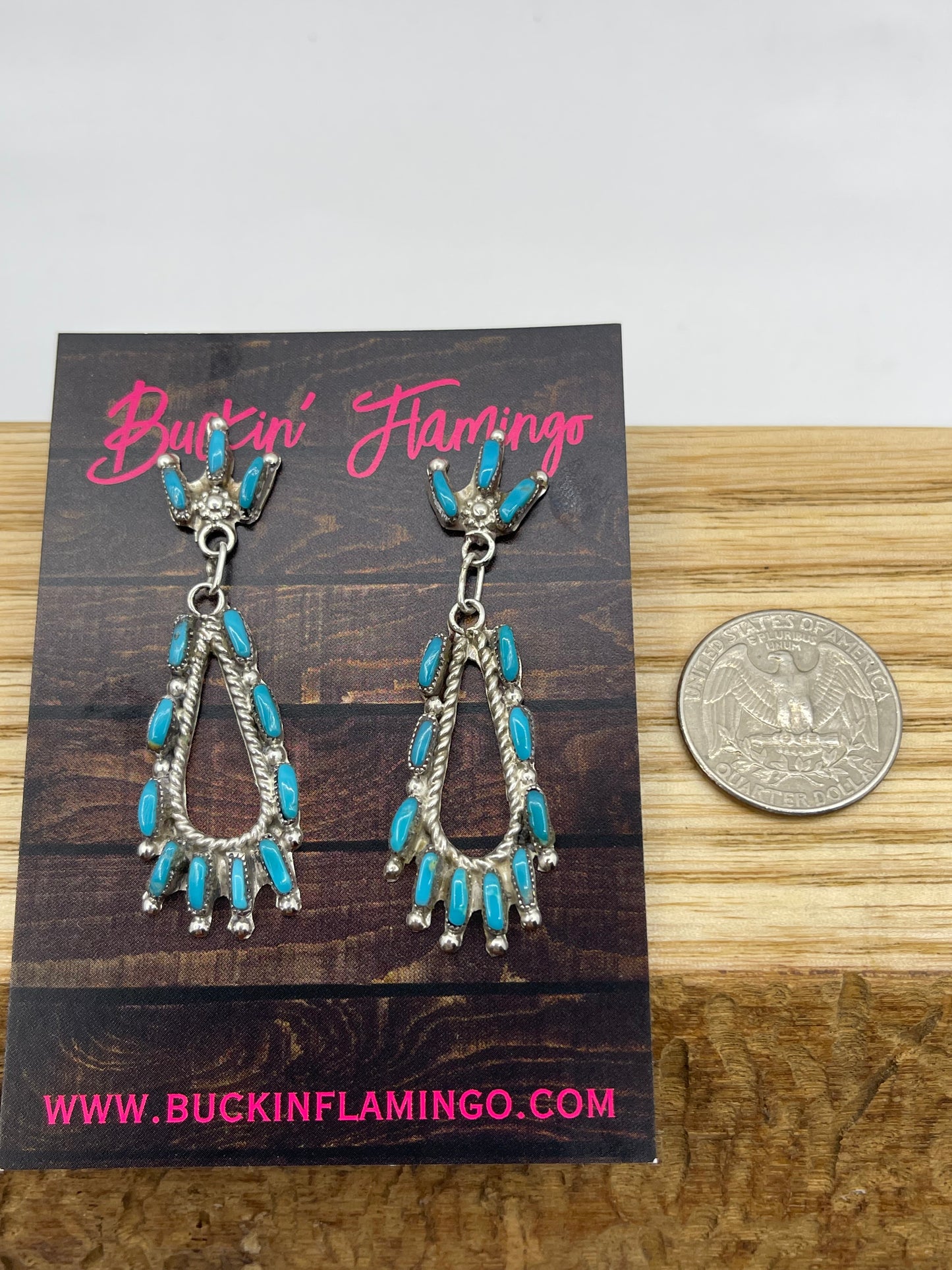 Turquoise Needle Point Post Dangle Earrings by Veronica Martza, Zuni