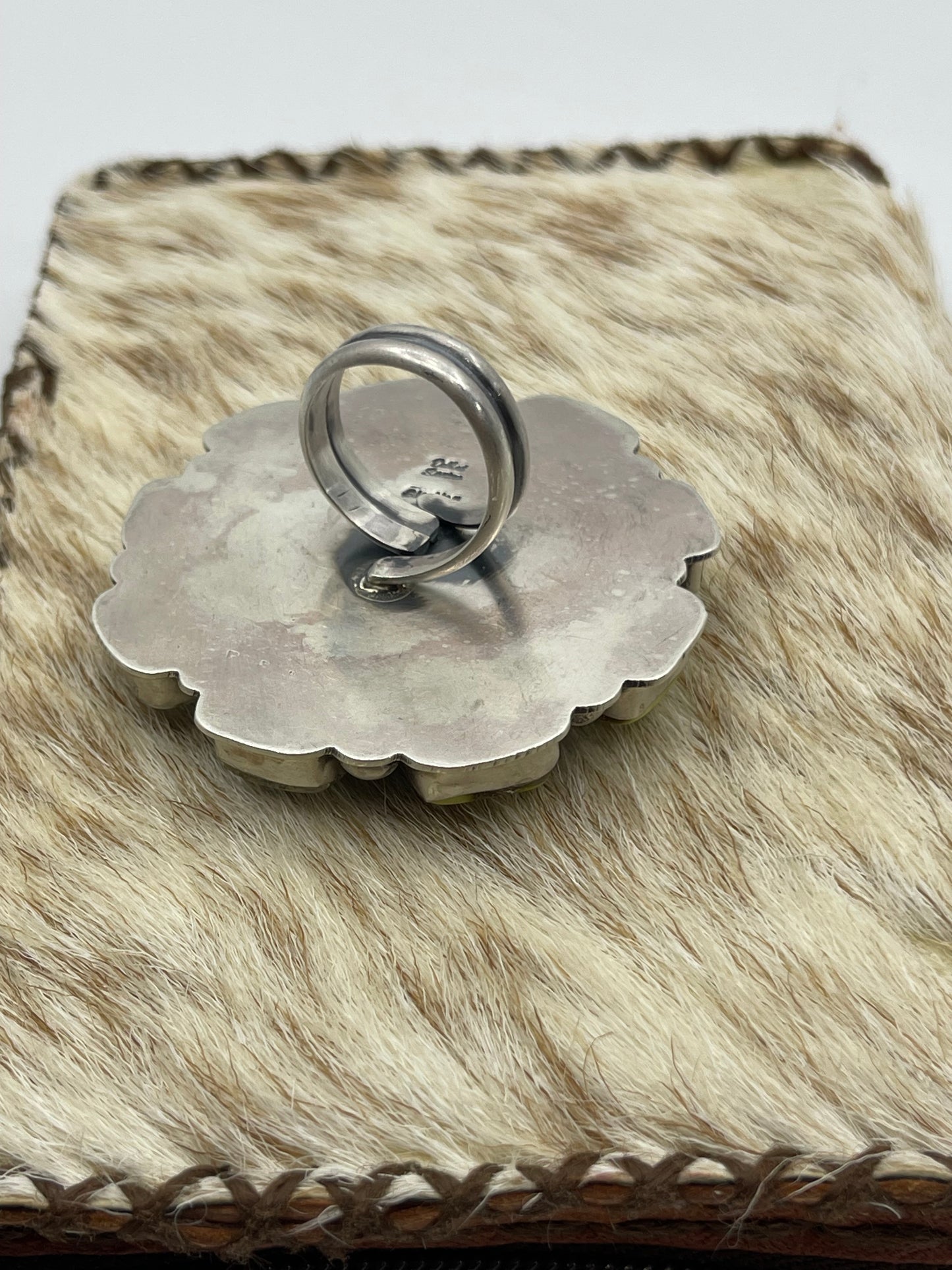 Palomino Turquoise Cluster with Silver Half Dollar Ring