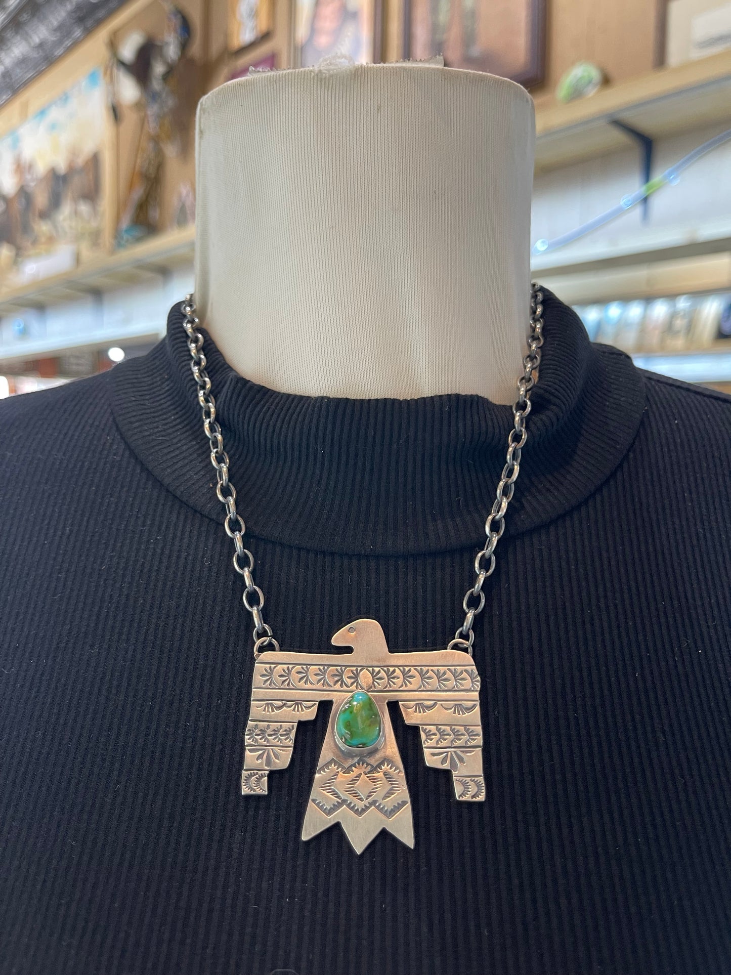 18" Sonoran Gold Turquoise Thunderbird Necklace by Rick Enriquez, Navajo