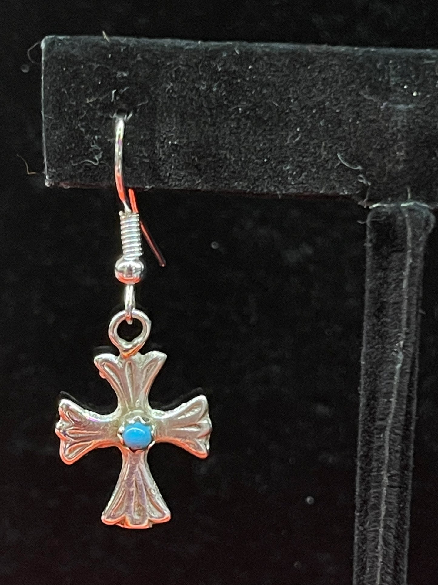 Tiny Stone Cross Earrings