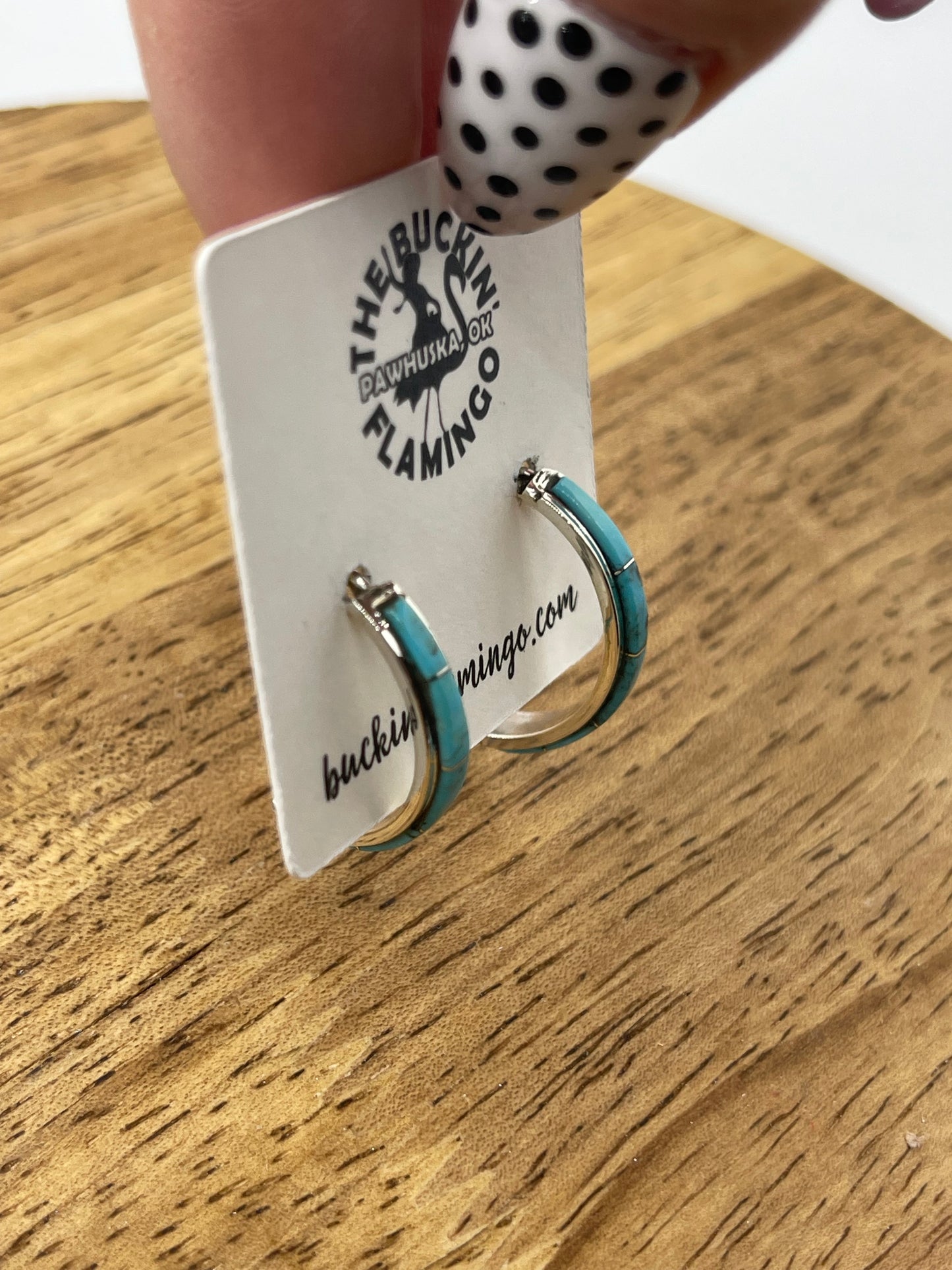 Inlay Half Hoop Turquoise Post Earrings by Gloria Waseta, Zuni