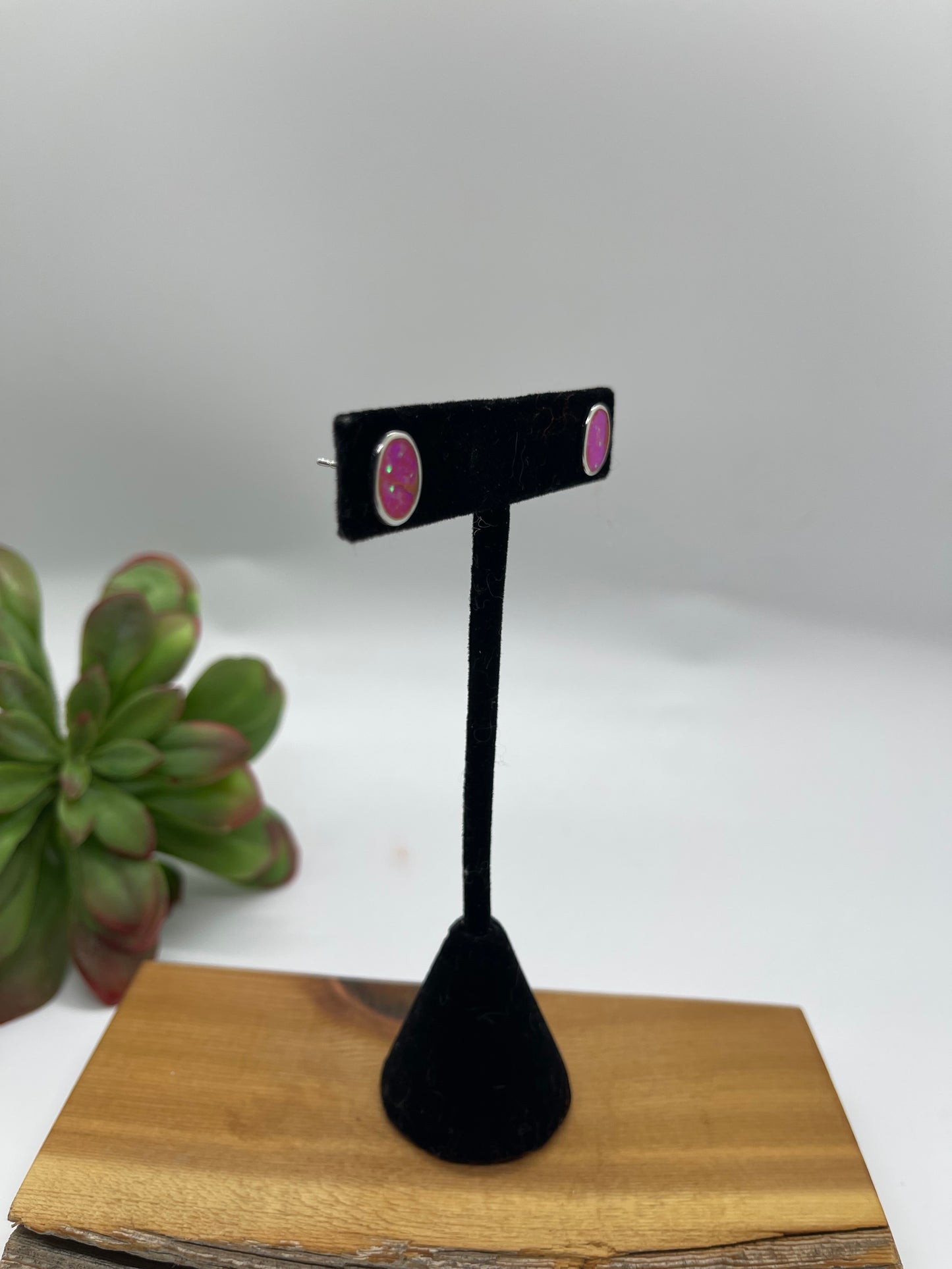 Inlay Hot Pink Opal Post Earrings