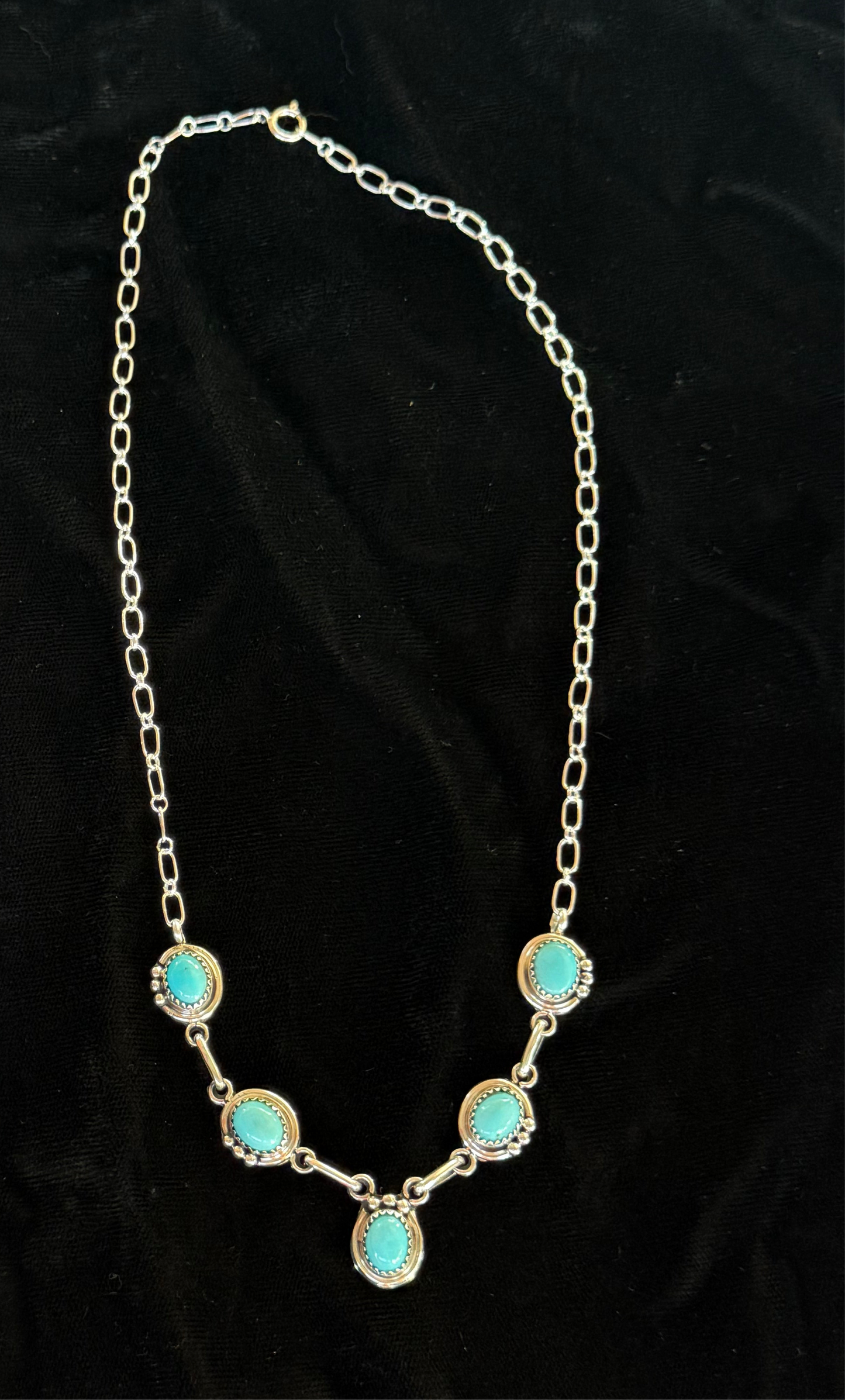 18" 5 Stone Sleeping Beauty Turquoise Lariat by Riata Largo, Navajo