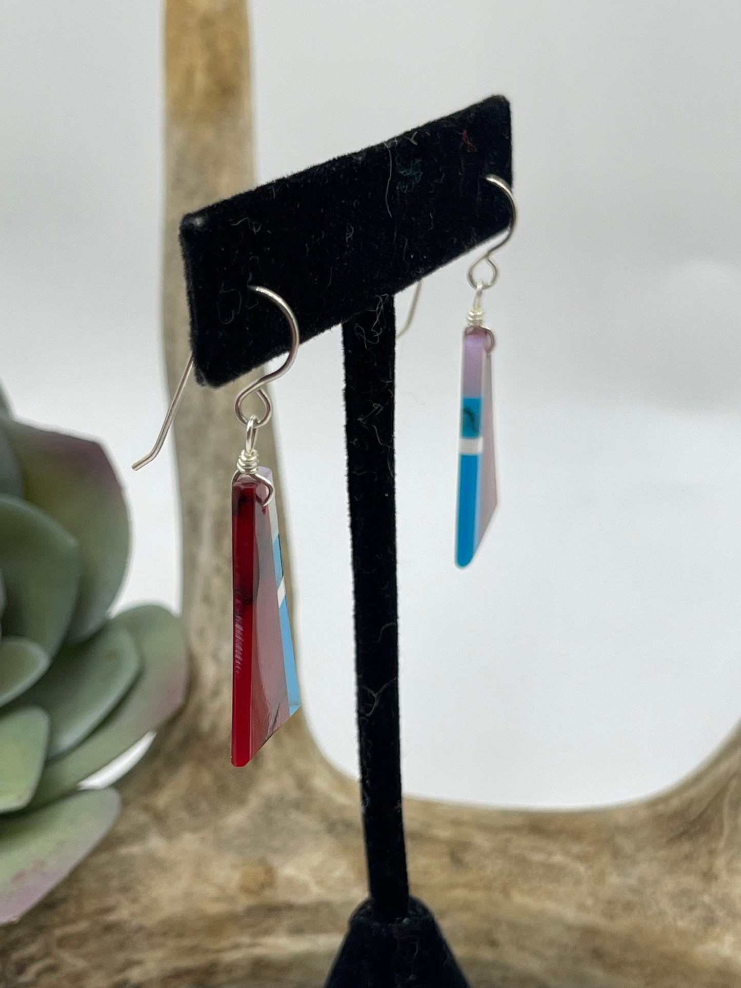 2" Red Coral and Turquoise Dangle Earrings
