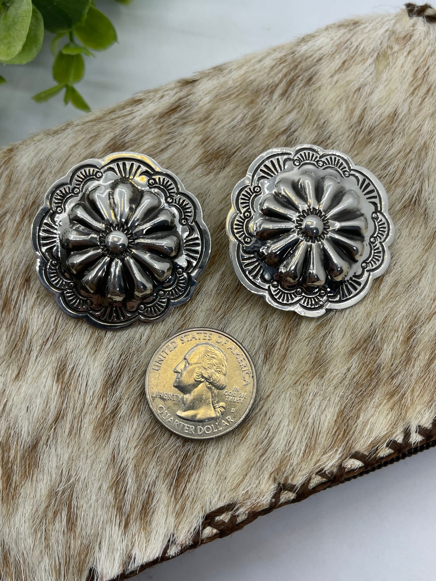 Silver Concho Post Earrings by Genevieve Blackgoat, Navajo