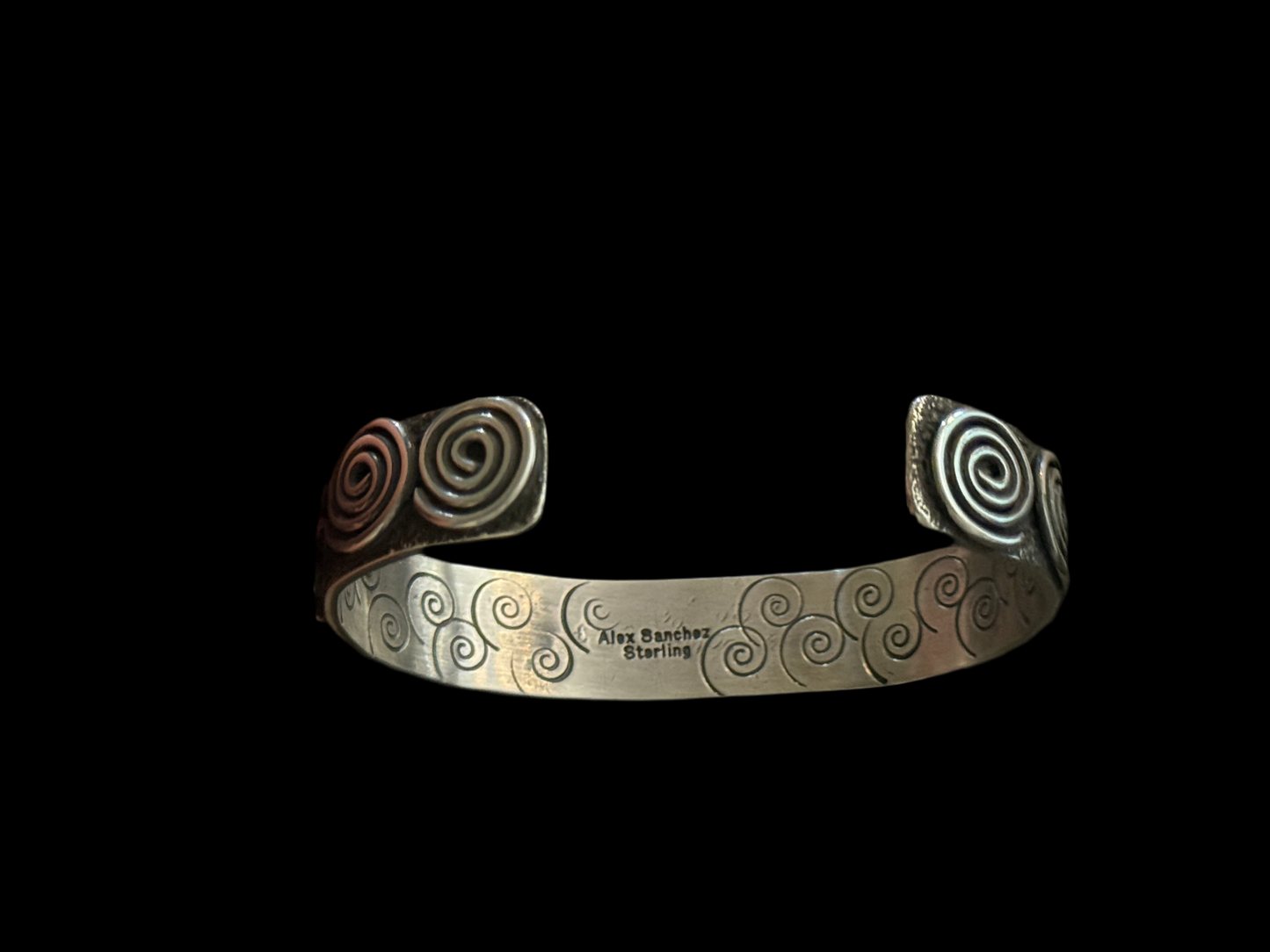 Petroglyph Cuff with Kingman Web Turquoise by Alex Sanchez, Navajo (narrow)