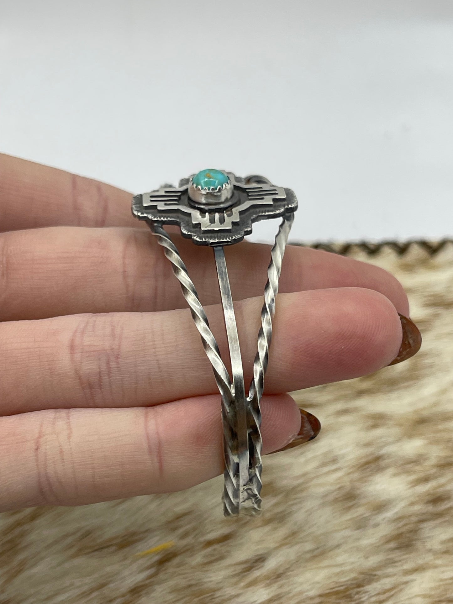 5 3/4”-7 3/4” Turquoise Zia Symbol Cuff by Robert Martinez, Navajo