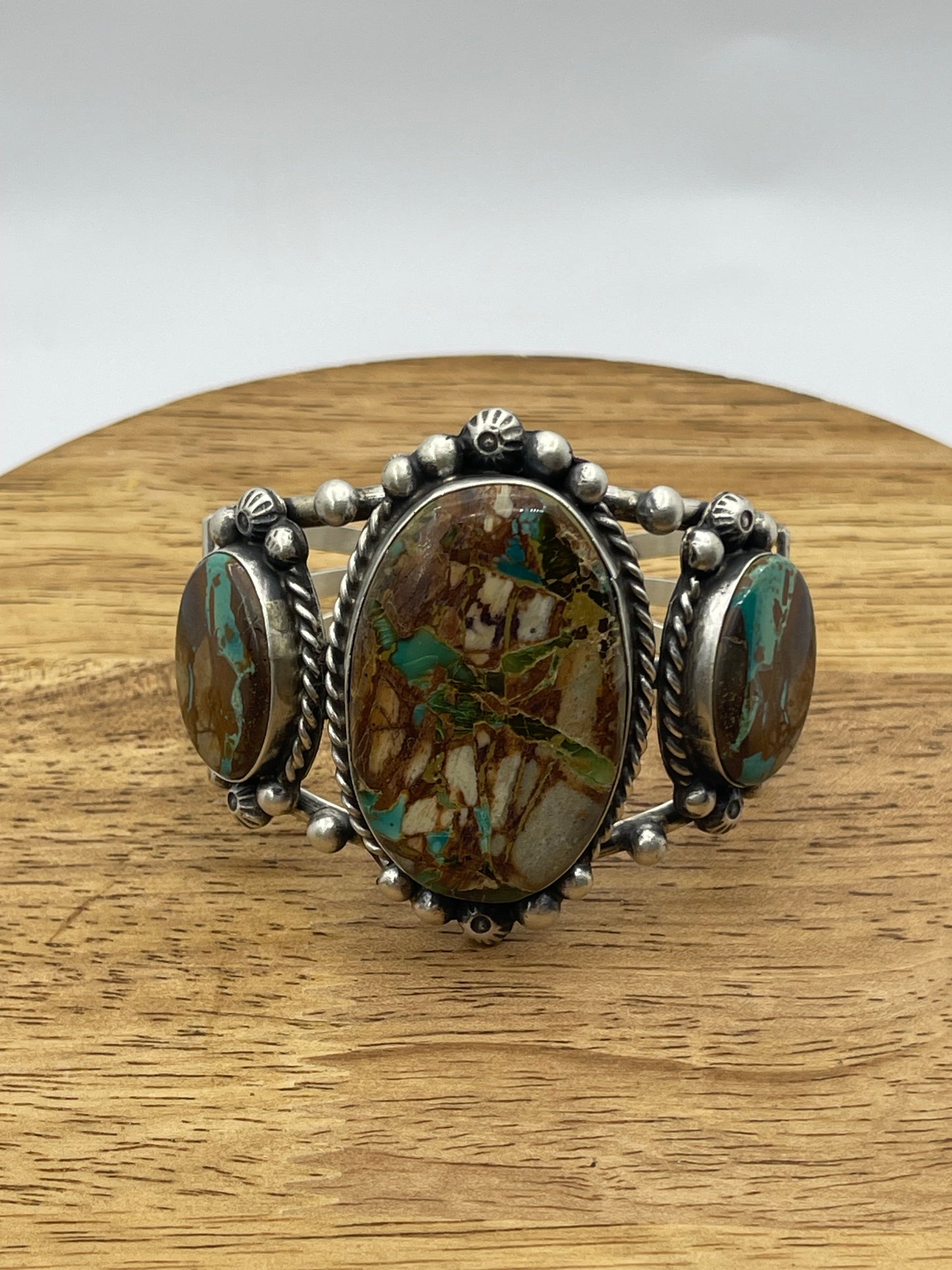 Royston Ribbon Turquoise 3 Stone Cuff by Augustine Largo, Navajo