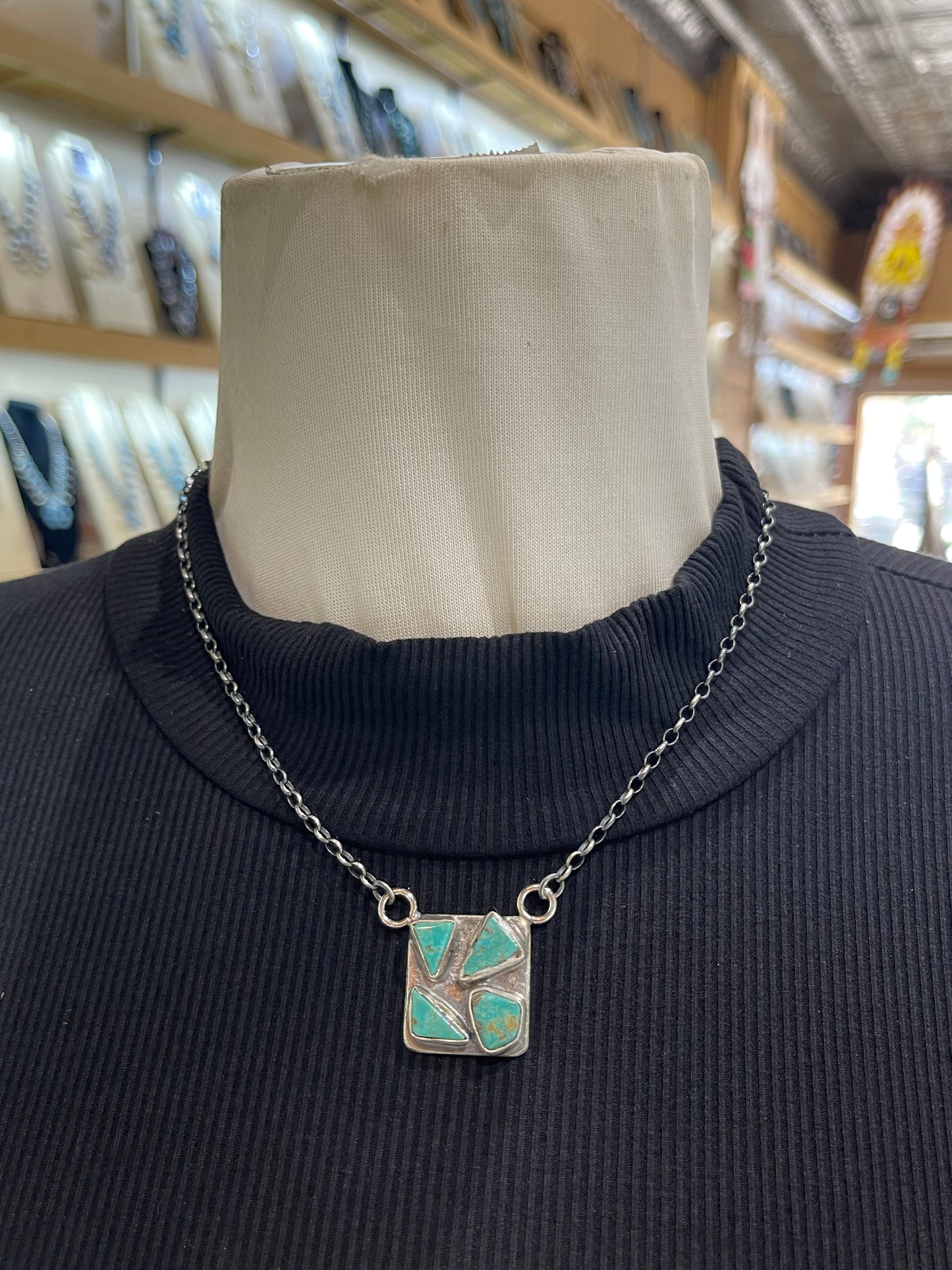 16" 4 Stone Square Necklace by Judy Candelaria, Zuni