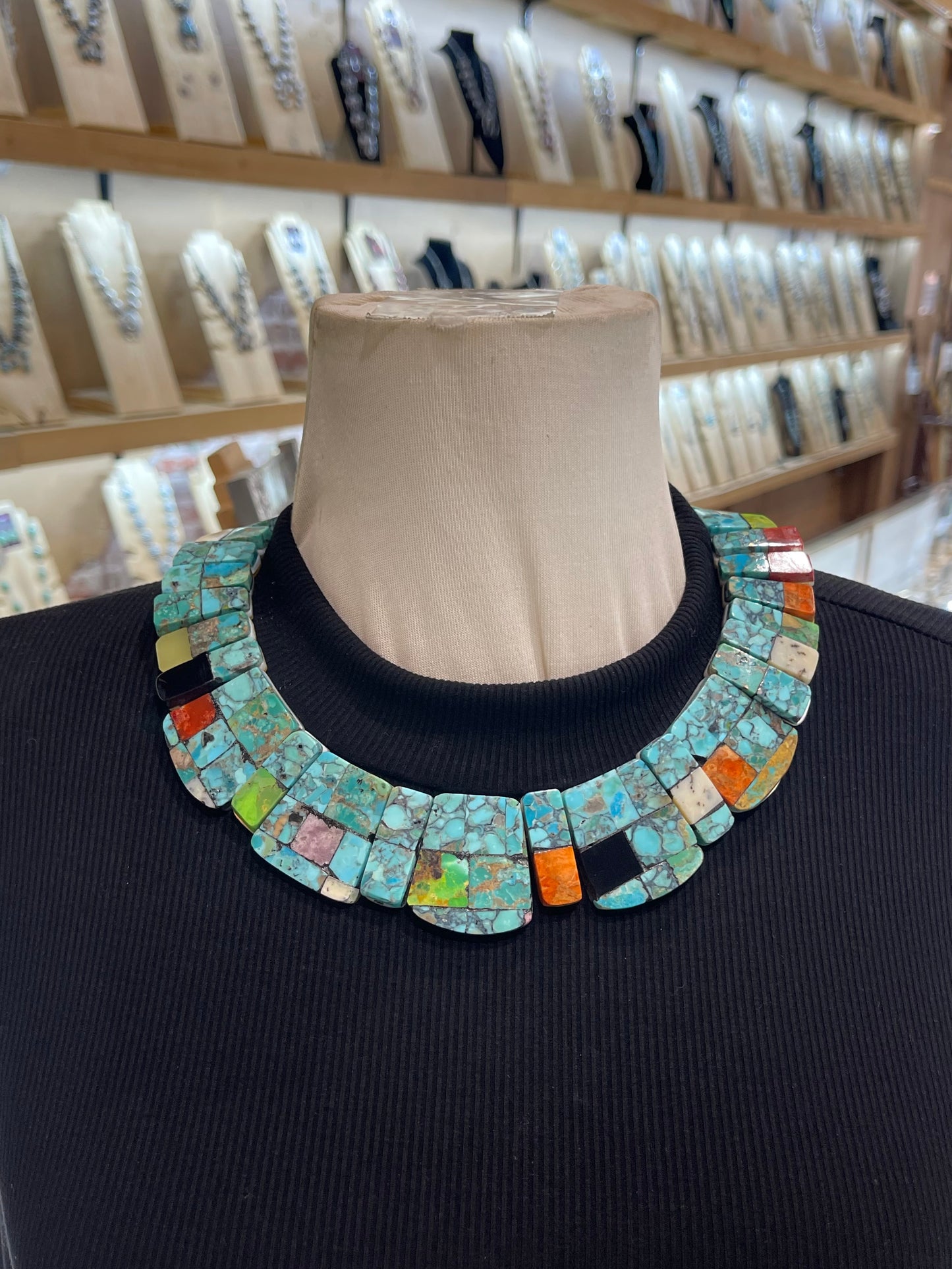 Turquoise Hand Cut Collar Necklace by Jolene Bird, Santo Domingo