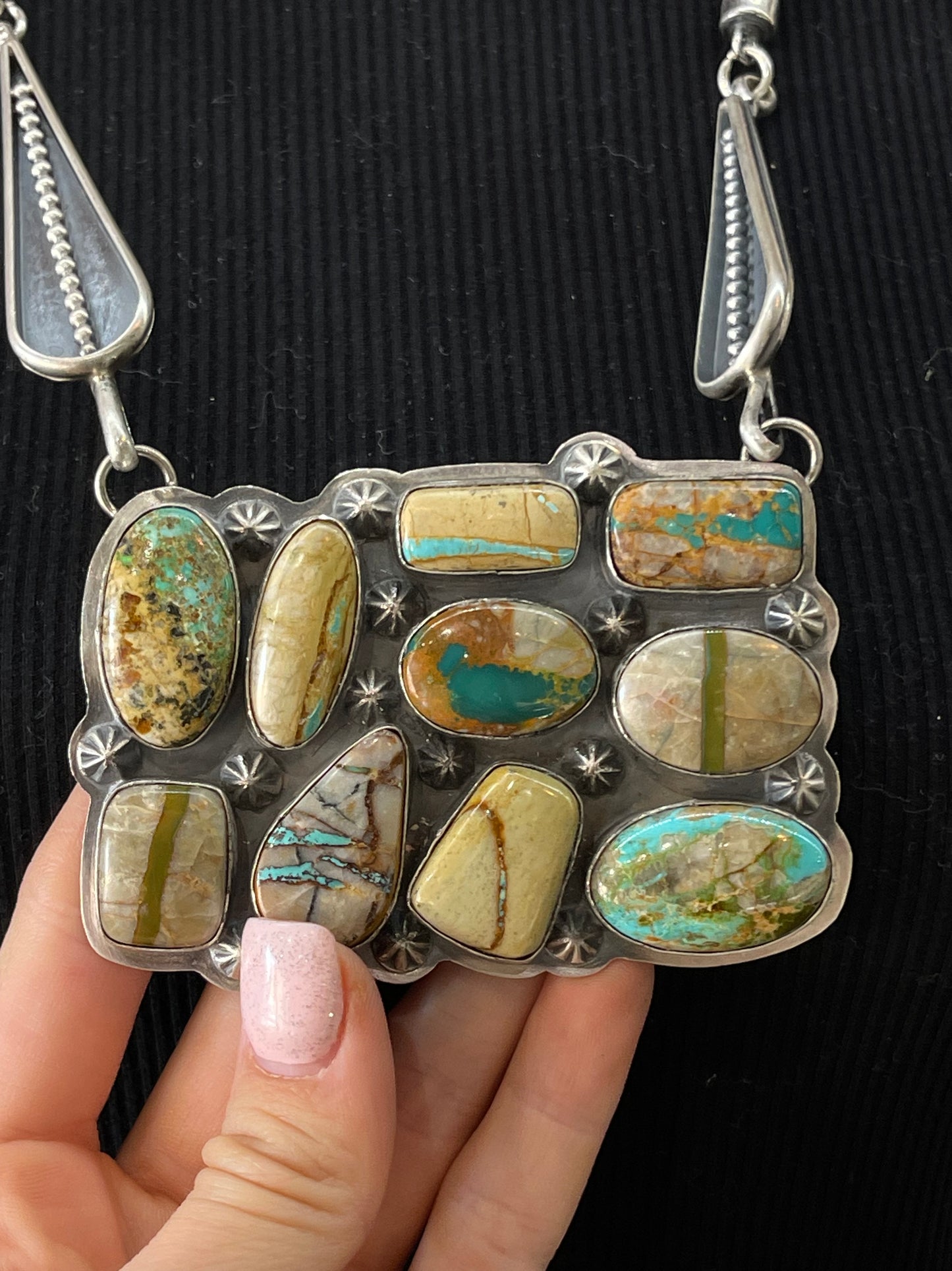 24" 10 Stone Turquoise Necklace by Gabby Jurado, Mexican