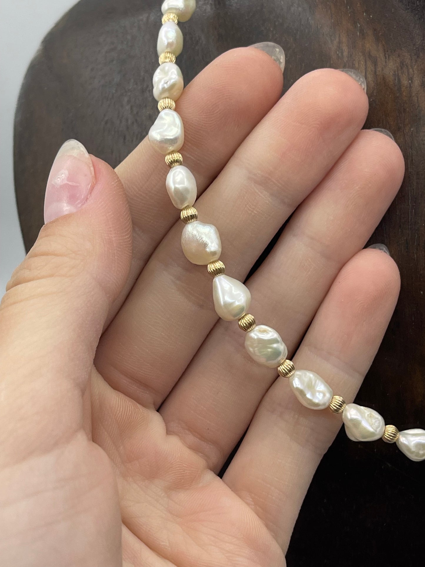 16"+2" 14k Gold Filled Beads and Freshwater Pearl Necklace