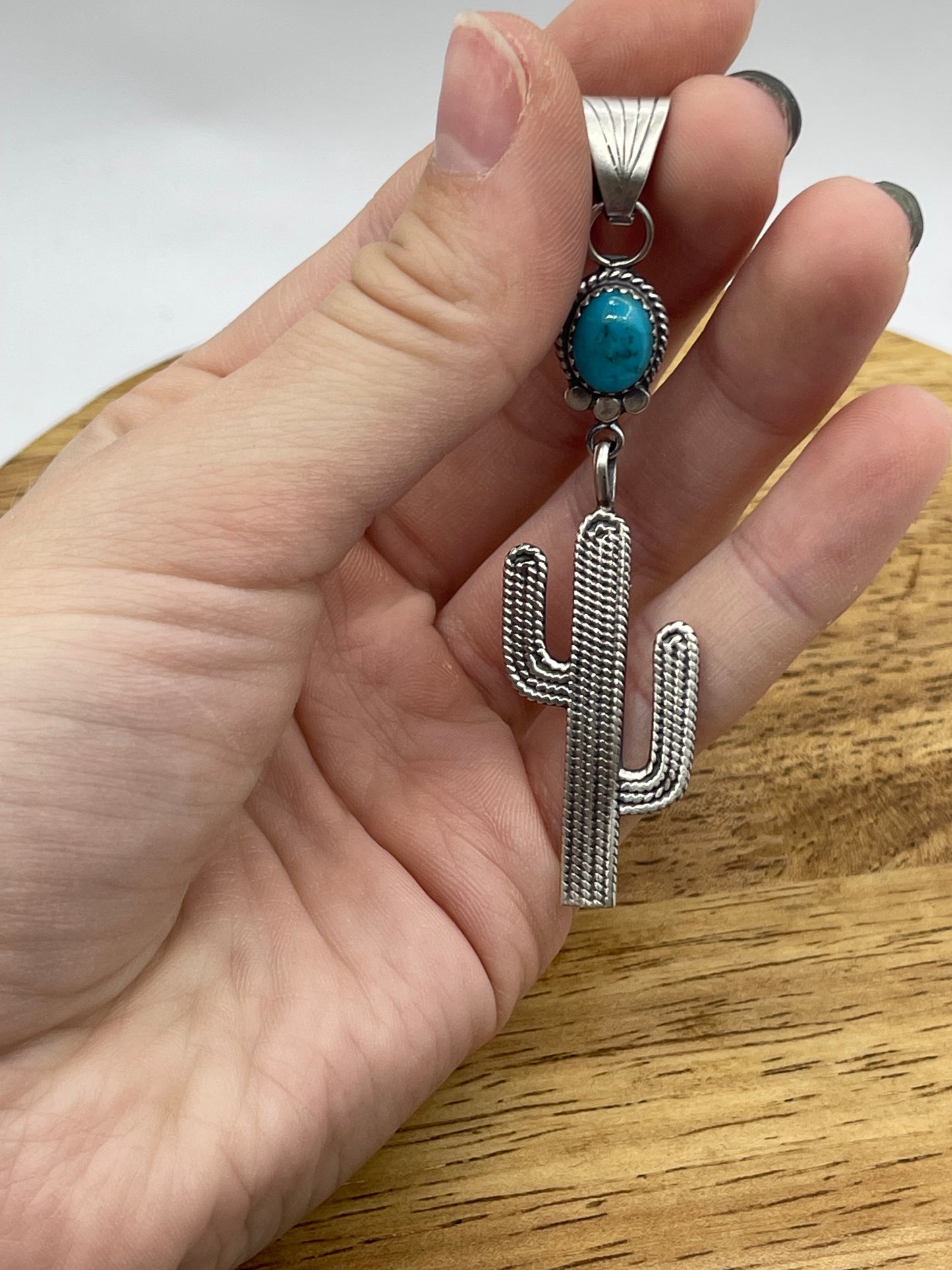 Turquoise Cactus Pendant with a 4.4mm Bale by Sharon McCarthy, Navajo