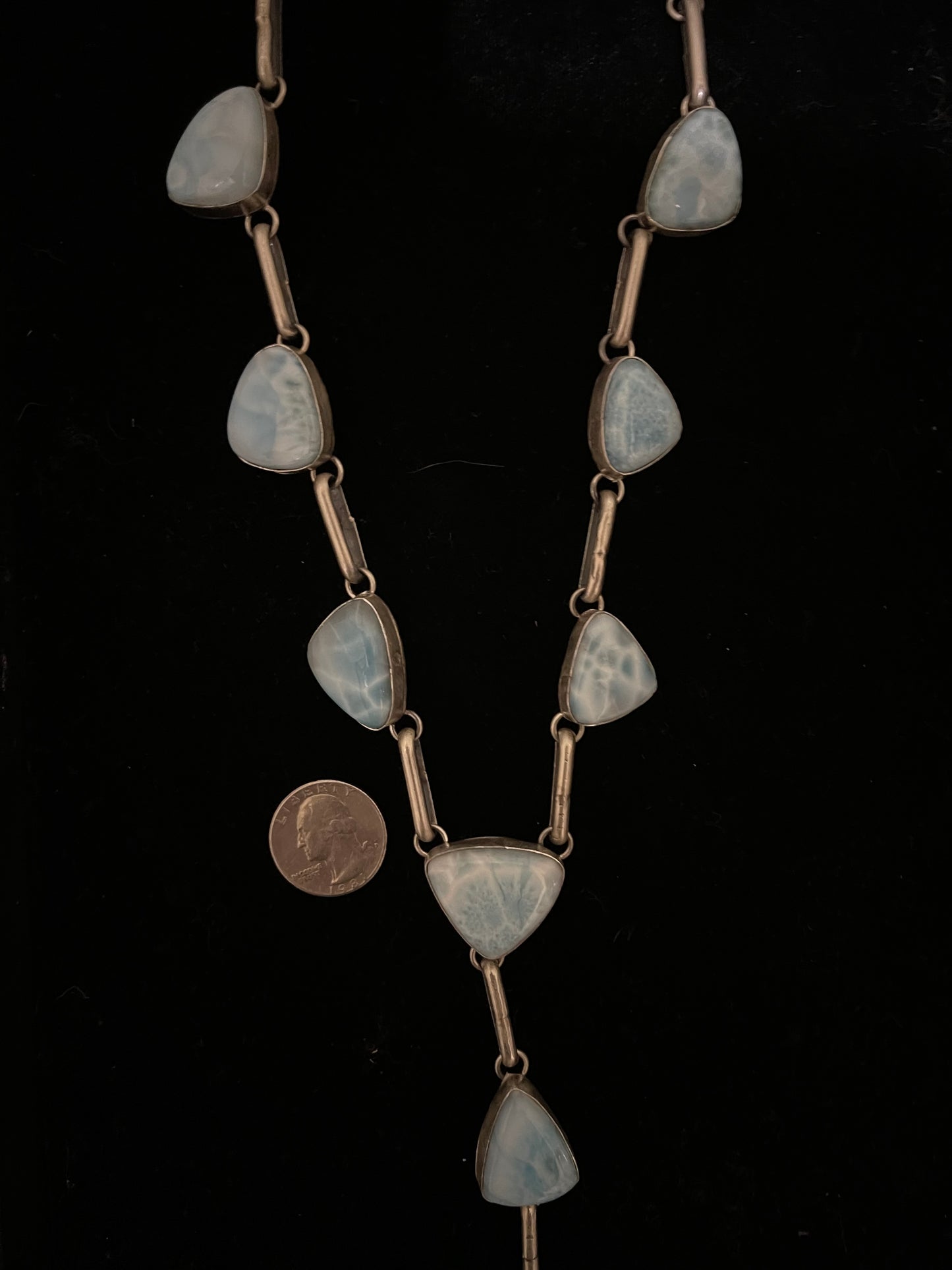 30"+5 1/2" Larimar Lariat Necklace by Boyd Ashley, Navajo