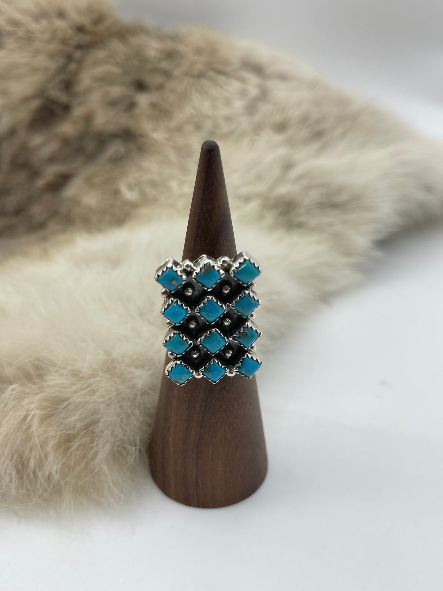 5.0 Turquoise 12 Stone Ring by Verley Betone, Navajo